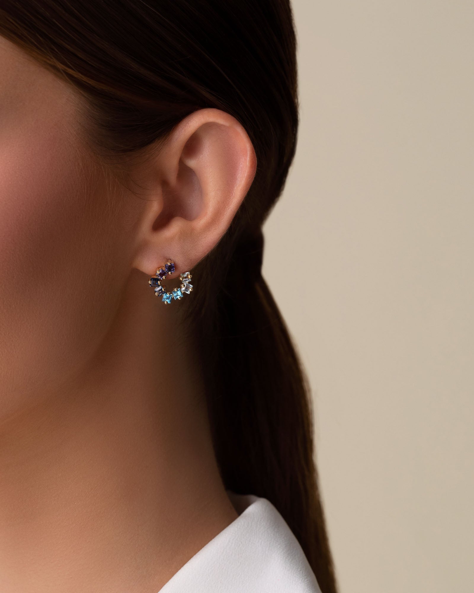 Kalan By Suzanne Kalan Cierra Blue Ombre Mini Sideways Hoops in 14k yellow gold