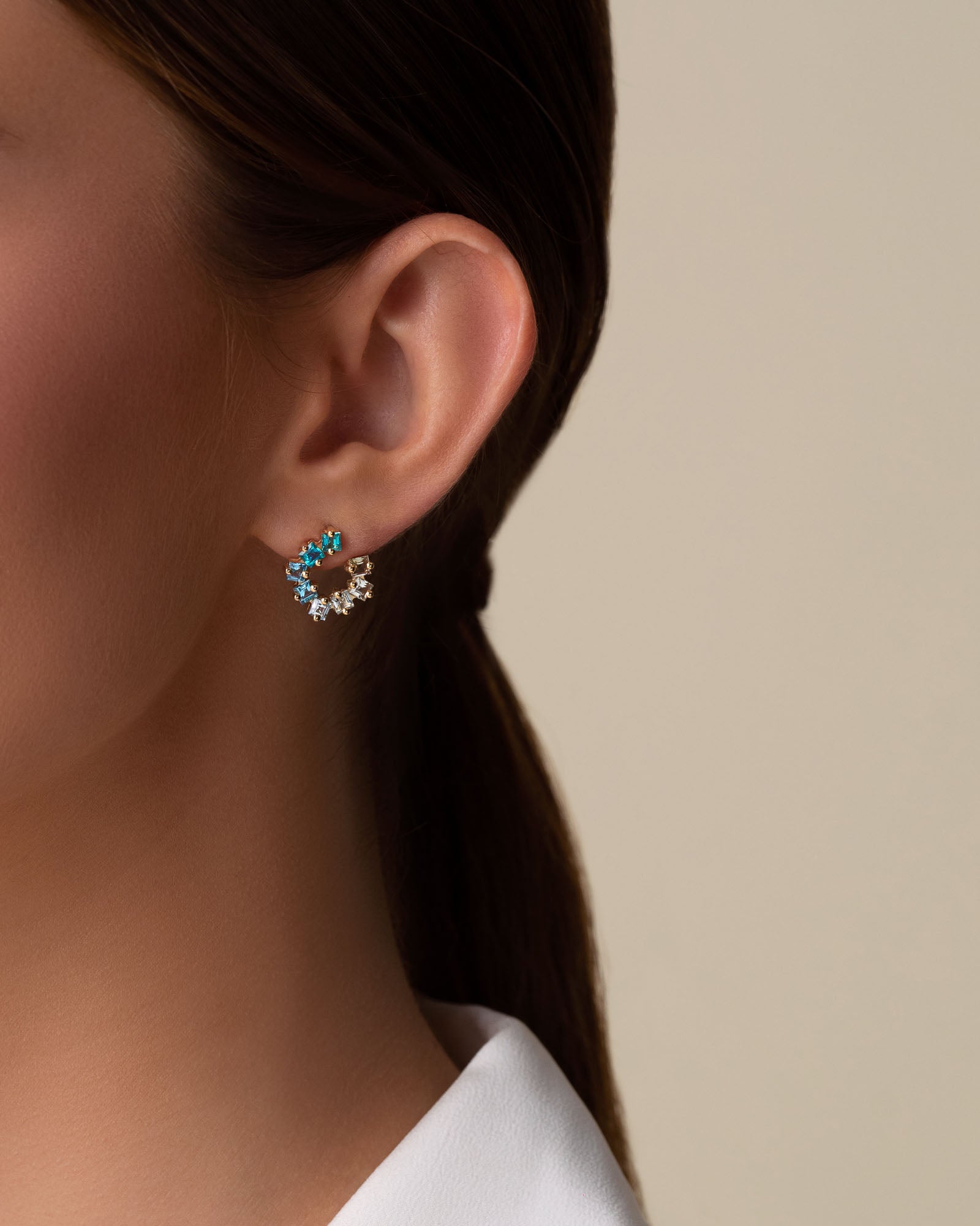 Kalan By Suzanne Kalan Cierra Light Blue Ombre Mini Sideways Hoops in 14k yellow gold