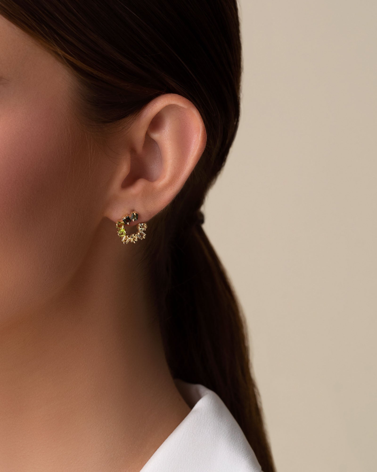 Kalan By Suzanne Kalan Cierra Green Ombre Mini Sideways Hoops in 14k yellow gold