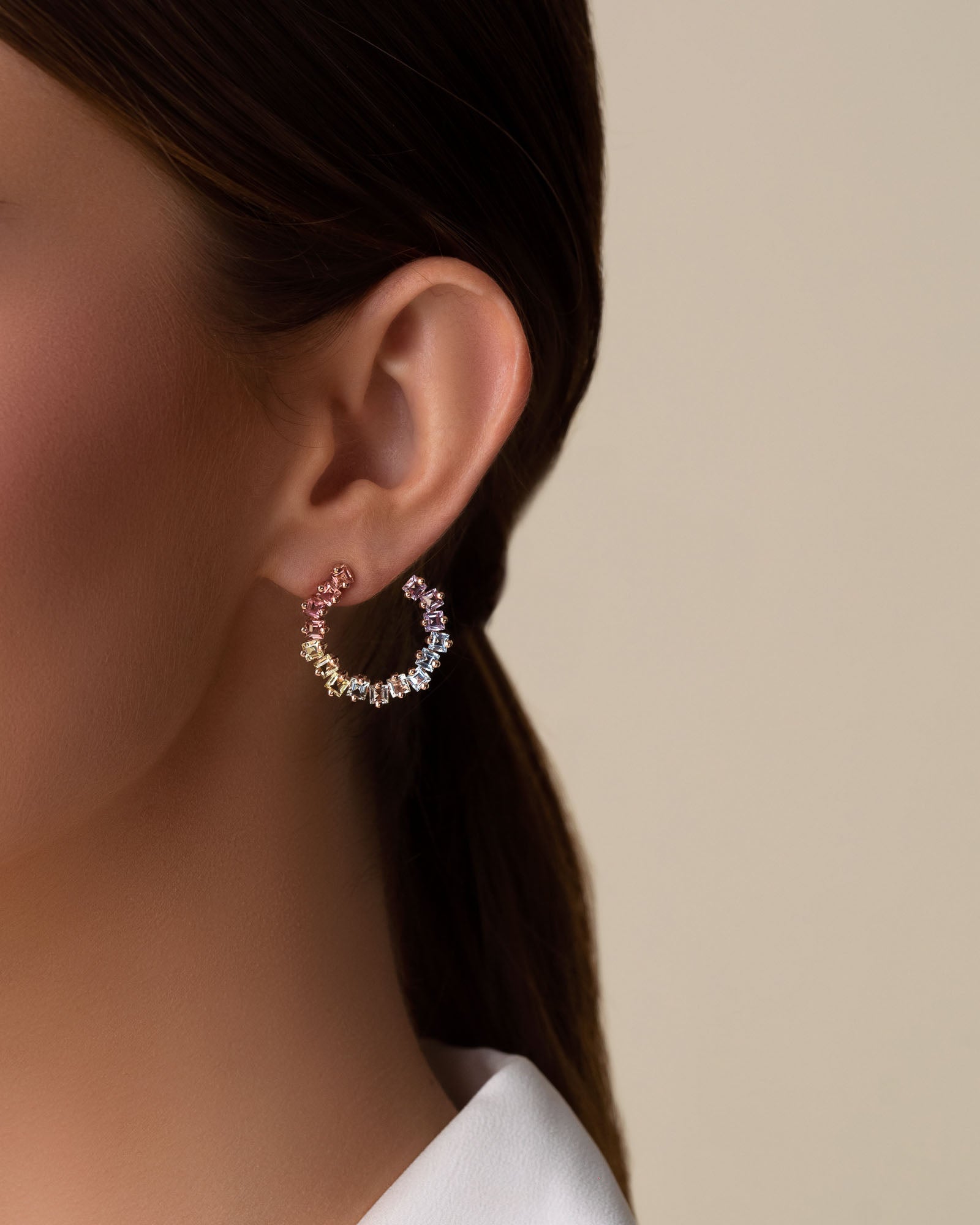 Kalan By Suzanne Kalan Cierra Pastel Midi Sideways Hoops in 14k rose gold