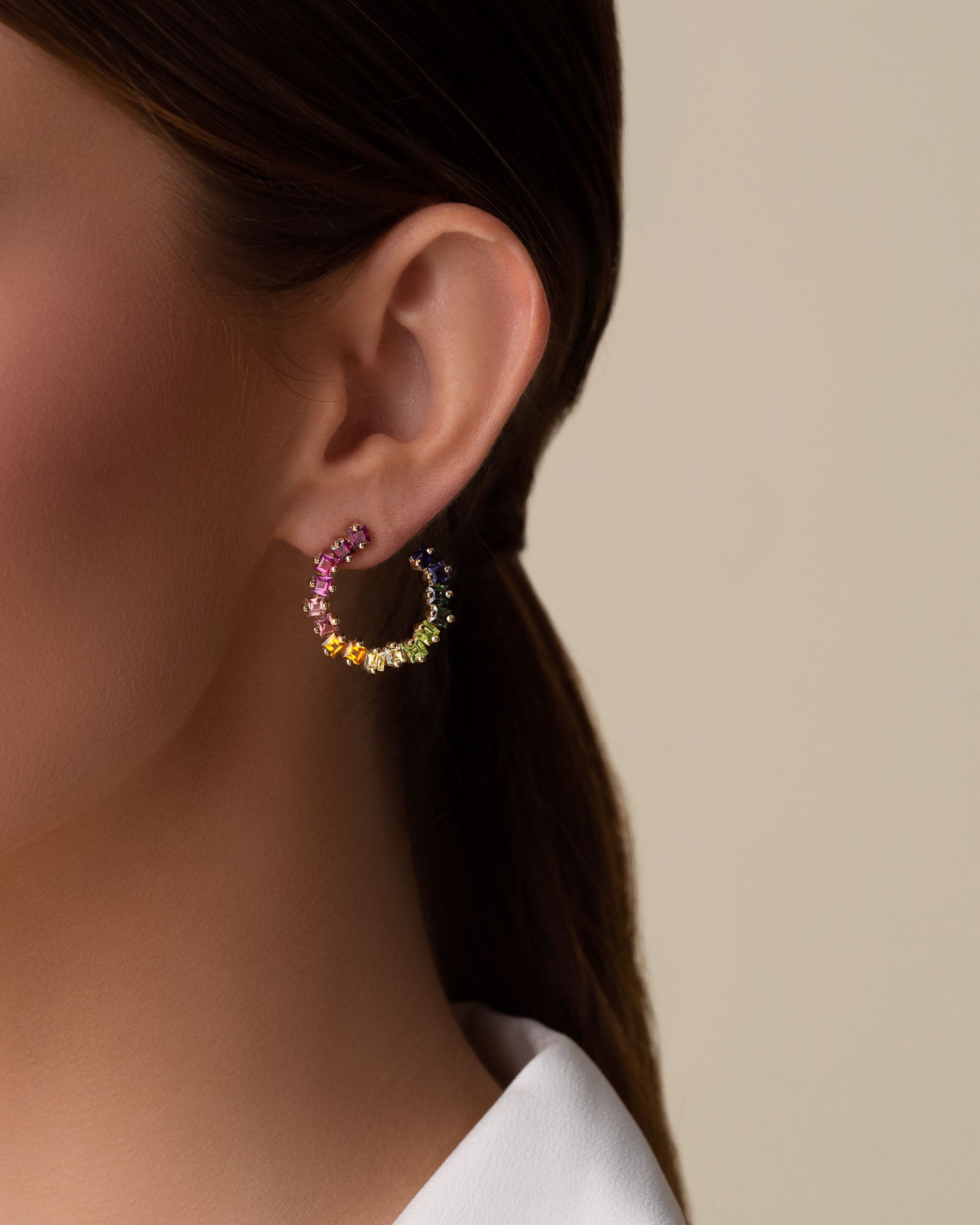 Kalan By Suzanne Kalan Cierra Rainbow Midi Sideways Hoops in 14k yellow gold