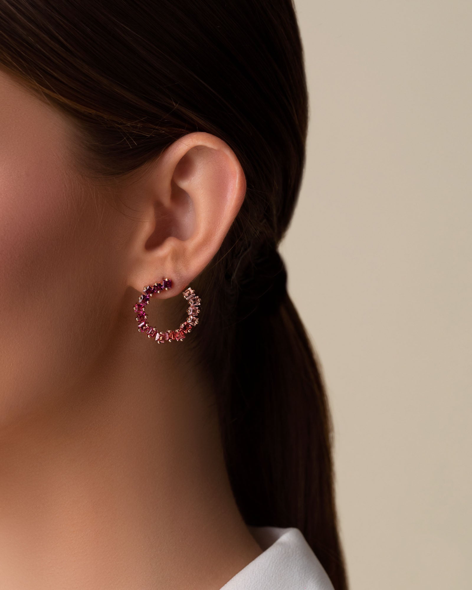 Kalan By Suzanne Kalan Cierra Red Ombre Midi Sideways Hoops in 14k rose gold