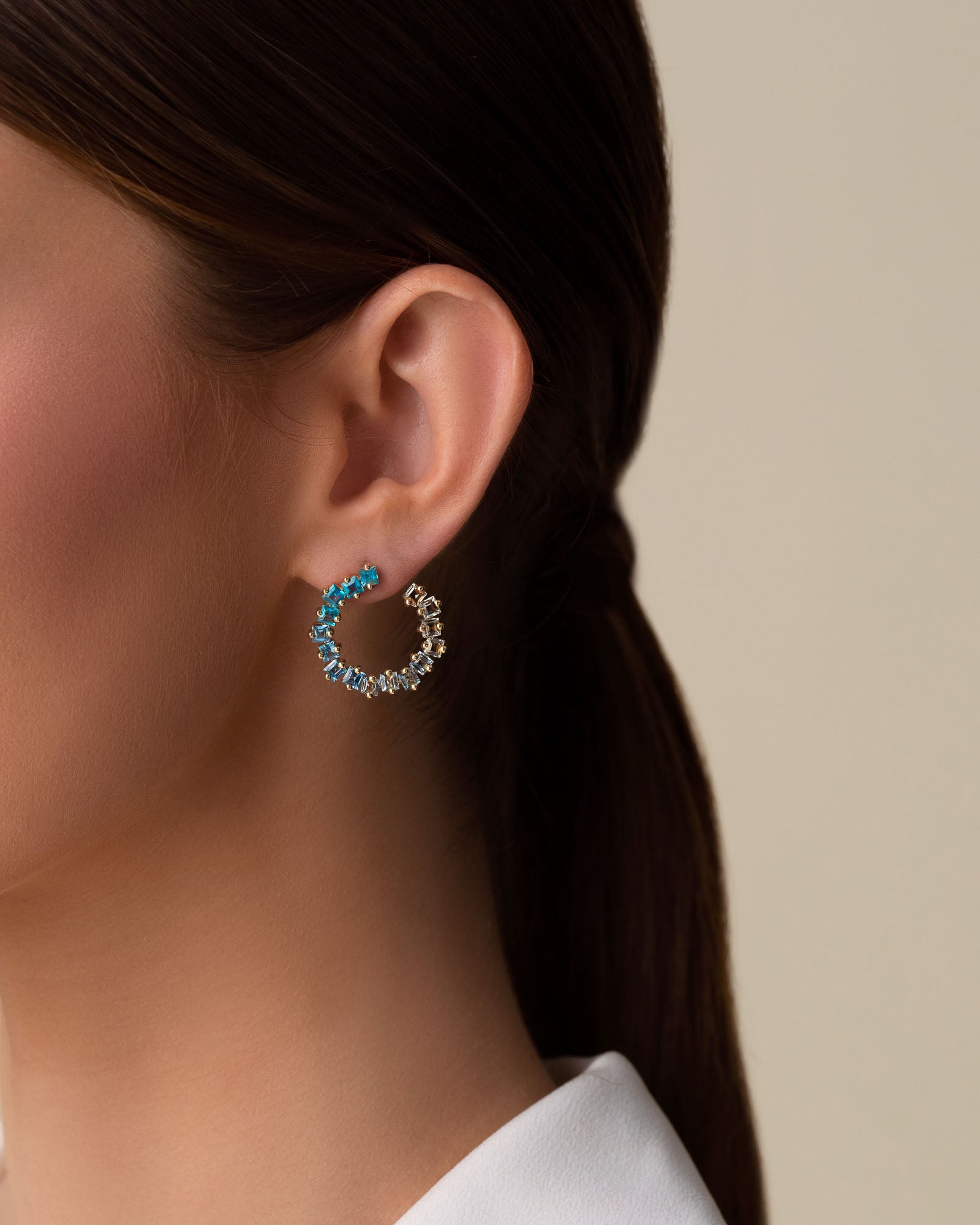 Kalan By Suzanne Kalan Cierra Light Blue Ombre Midi Sideways Hoops in 14k yellow gold