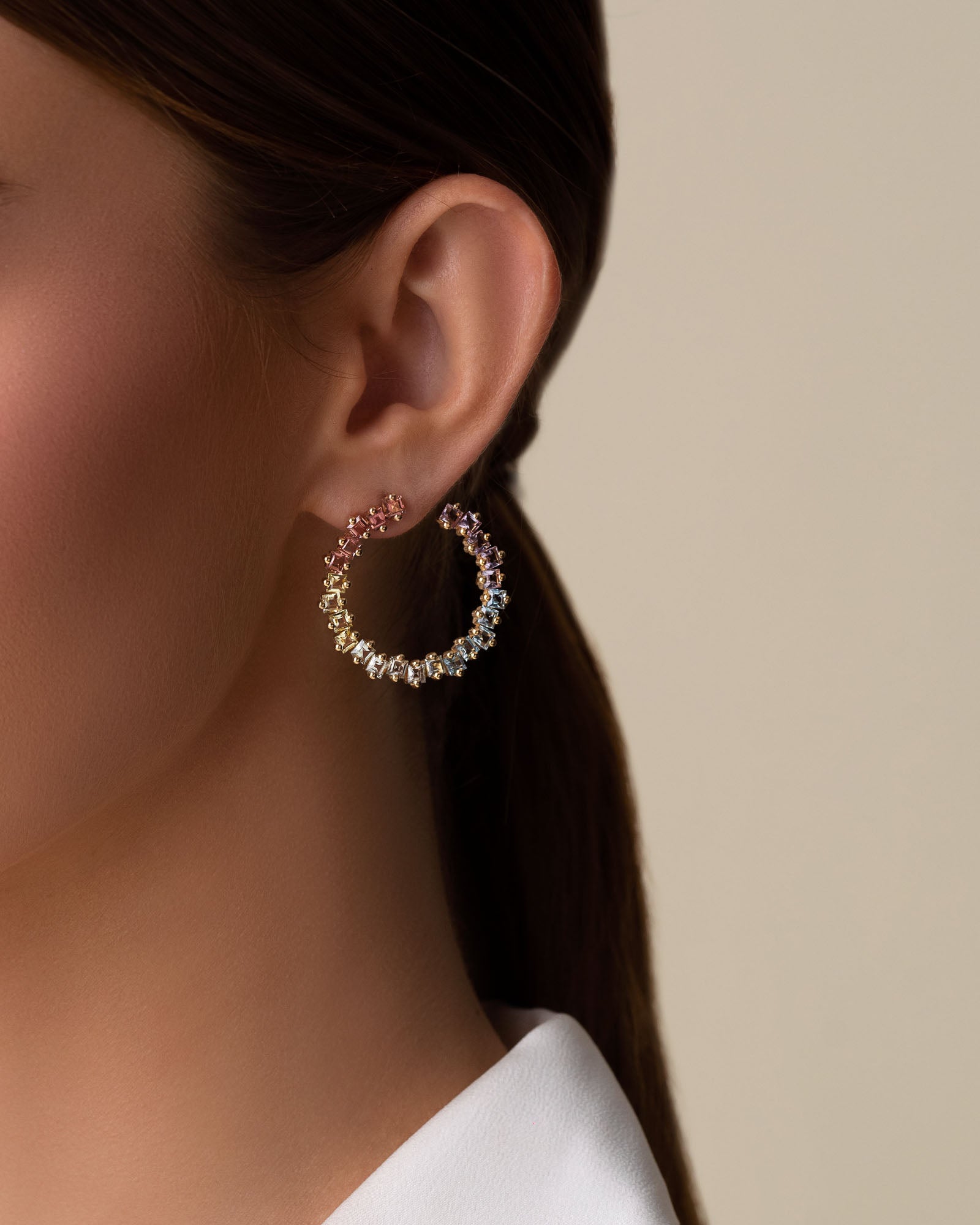 Kalan By Suzanne Kalan Cierra Pastel Milli Sideways Hoops in 14k yellow gold