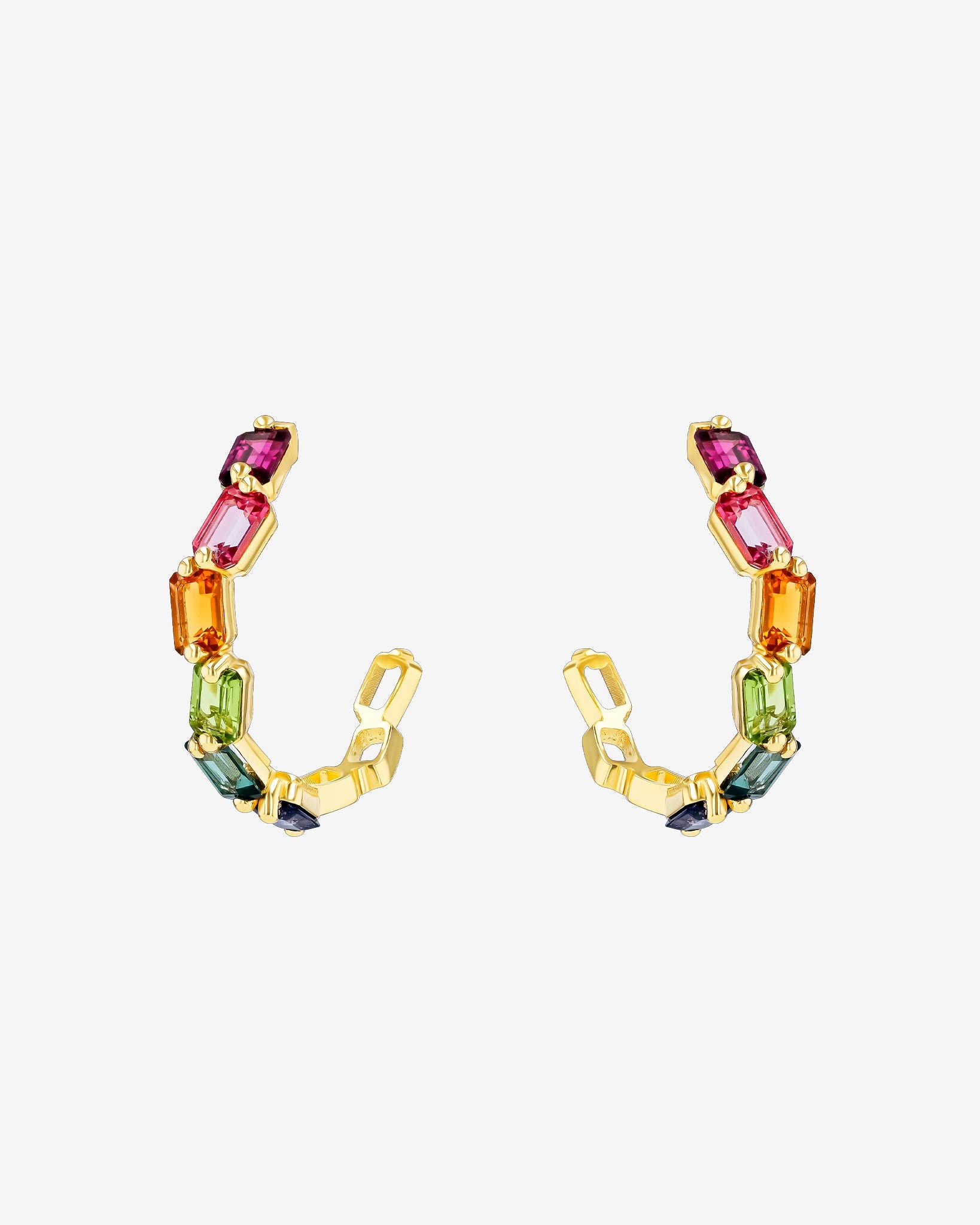 Kalan By Suzanne Kalan Ann Emerald Cut Rainbow Midi Hoops in 14k yellow gold