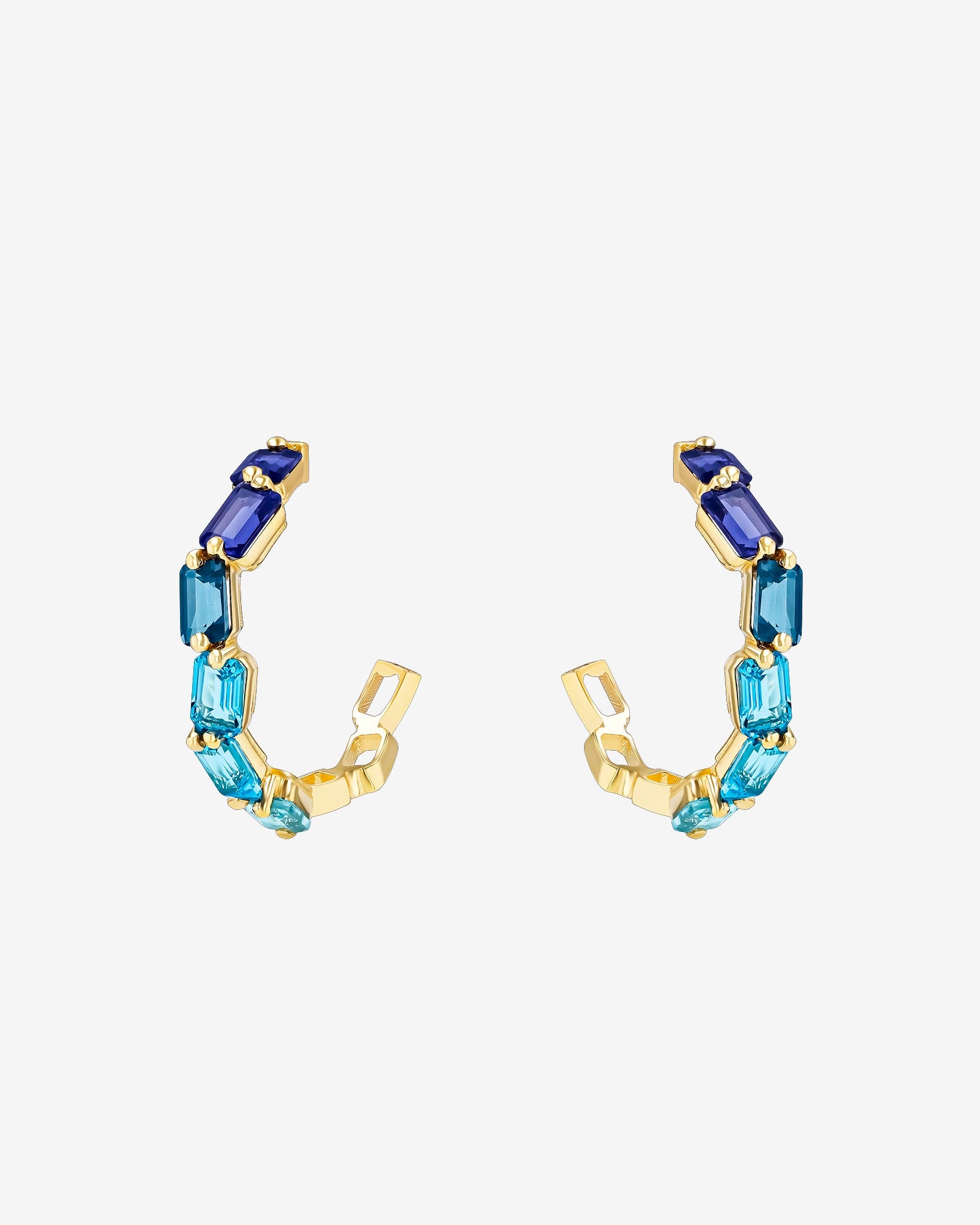 Kalan By Suzanne Kalan Ann Emerald Cut Dark Blue Ombre Midi Hoops in 14k yellow gold