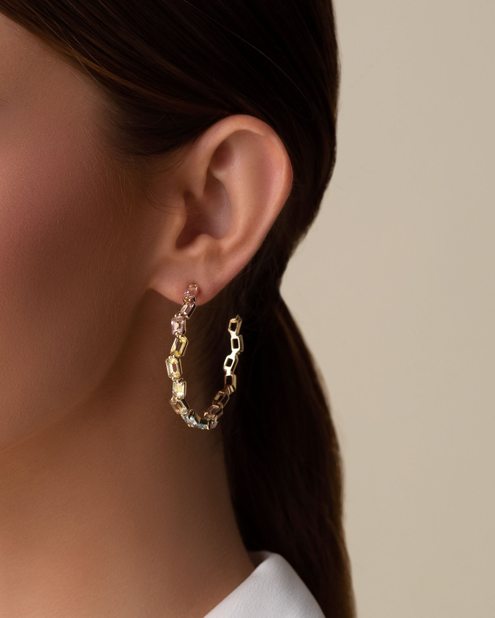 Kalan By Suzanne Kalan Ann Emerald Cut Pastel Milli Hoops in 14k yellow gold