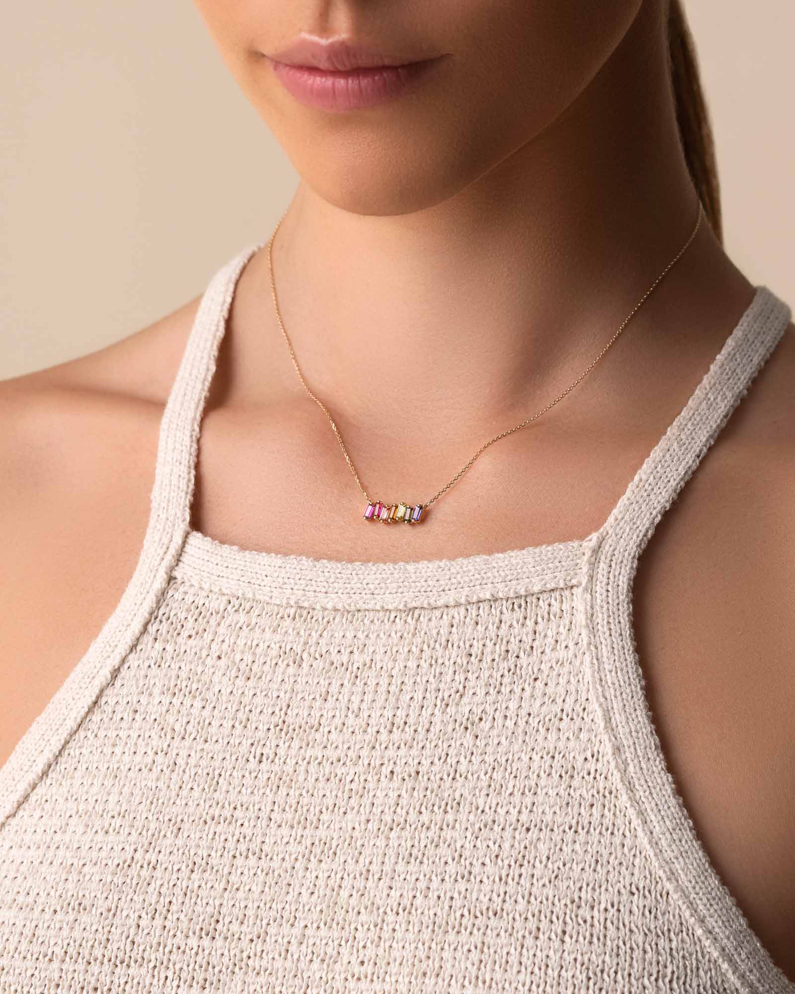 Kalan By Suzanne Kalan Amalfi Rainbow Bar Pendant in 14k yellow gold