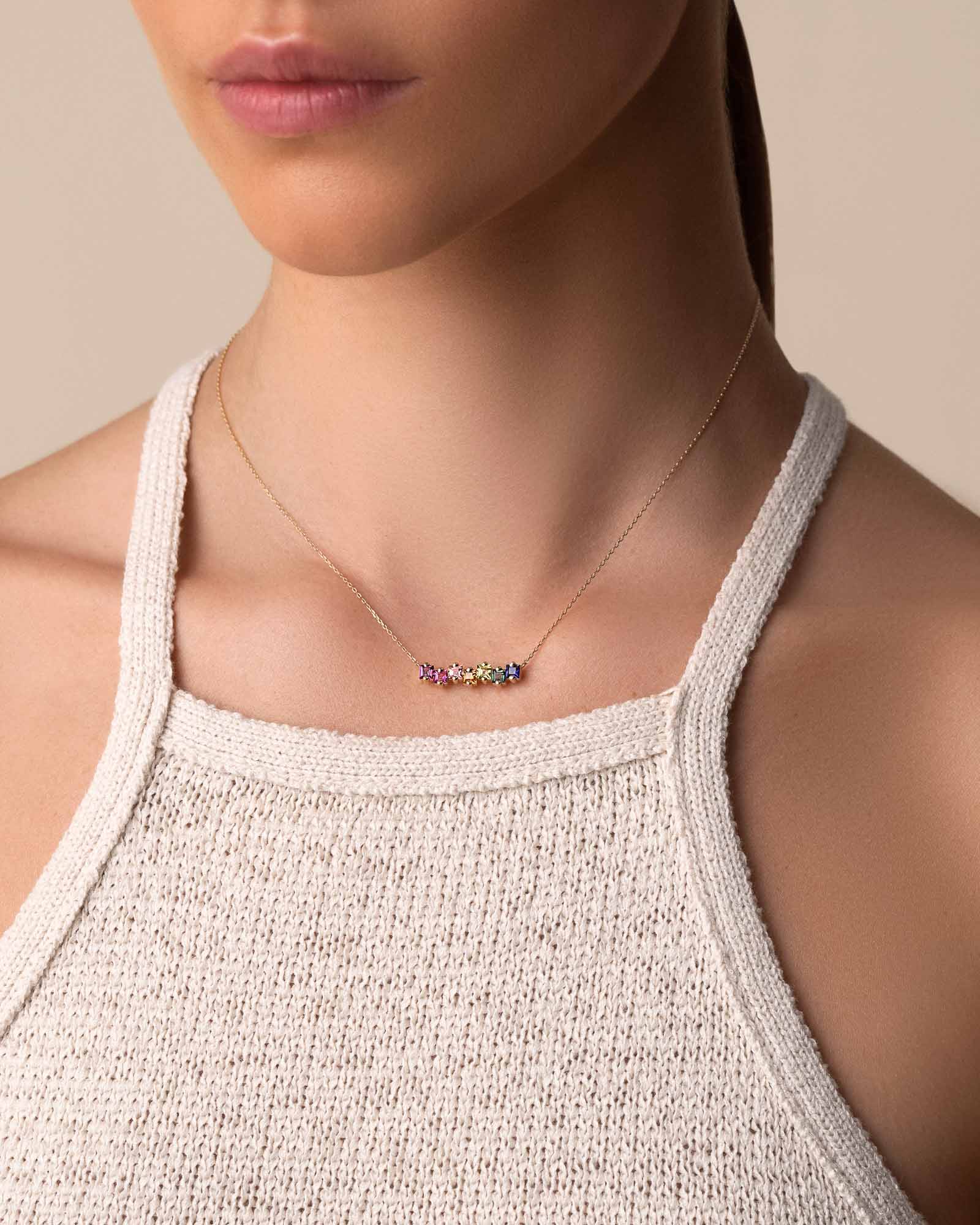 Kalan By Suzanne Kalan Cierra Rainbow Bar Pendant in 14k yellow gold