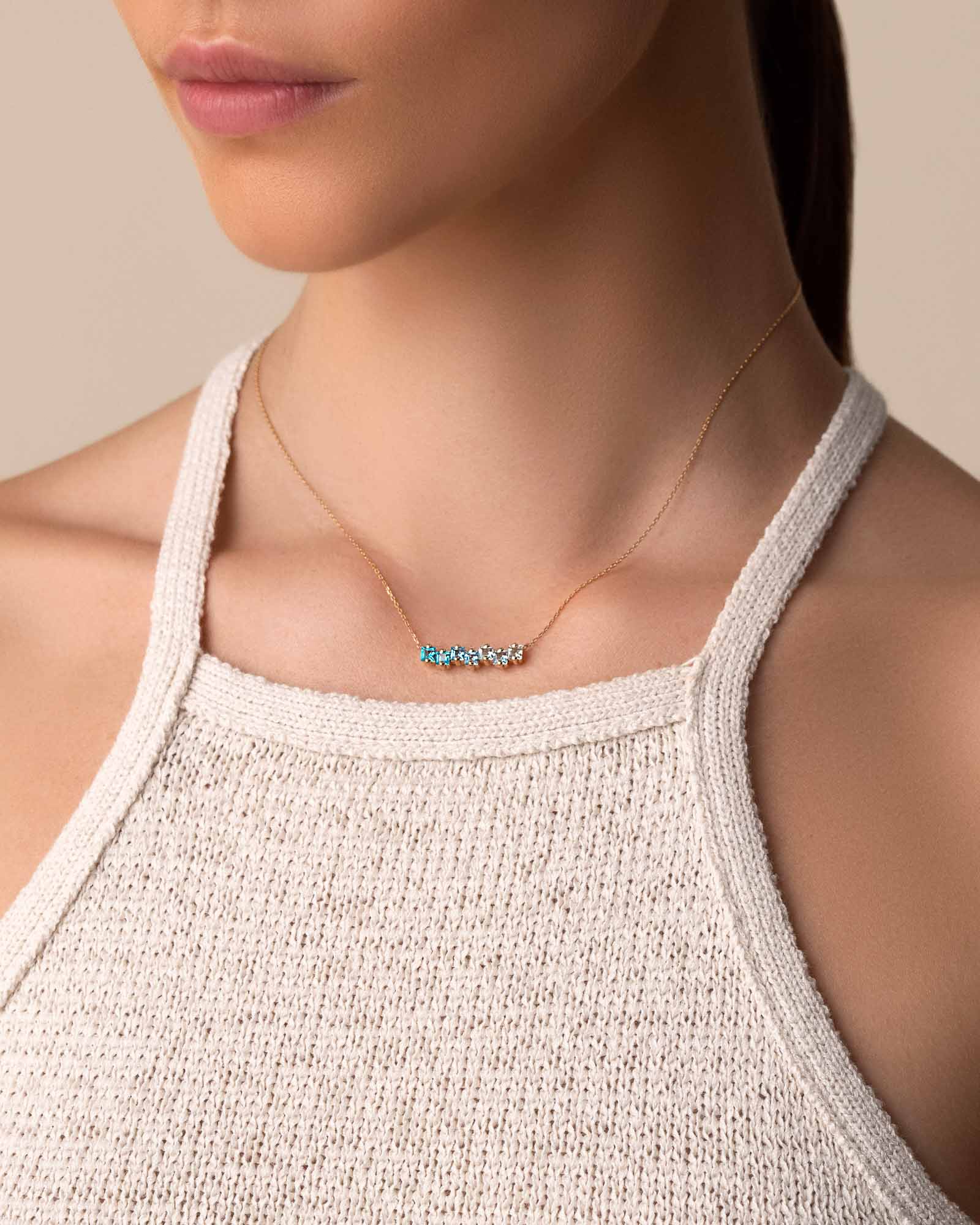 Kalan By Suzanne Kalan Cierra Light Blue Ombre Bar Pendant in 14k yellow gold