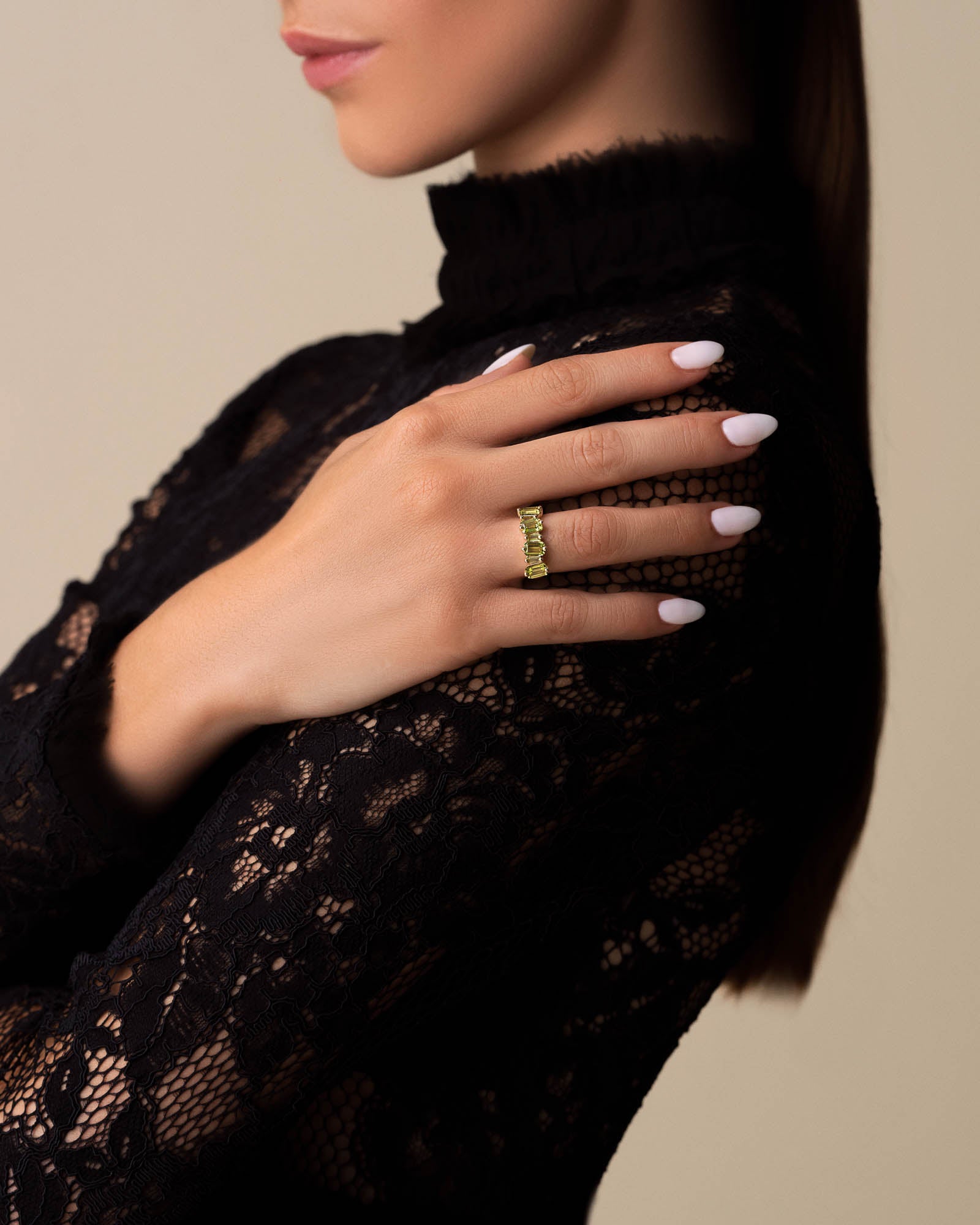 Kalan By Suzanne Kalan Ann Staggered Peridot Half Band in 14K yellow gold