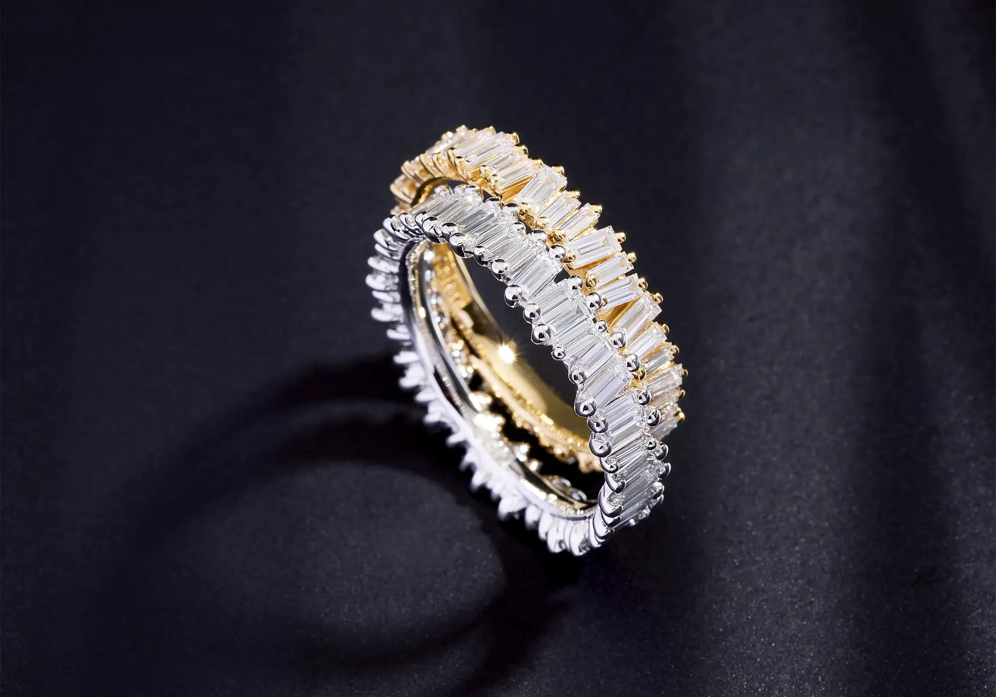 18k baguette eternity bands