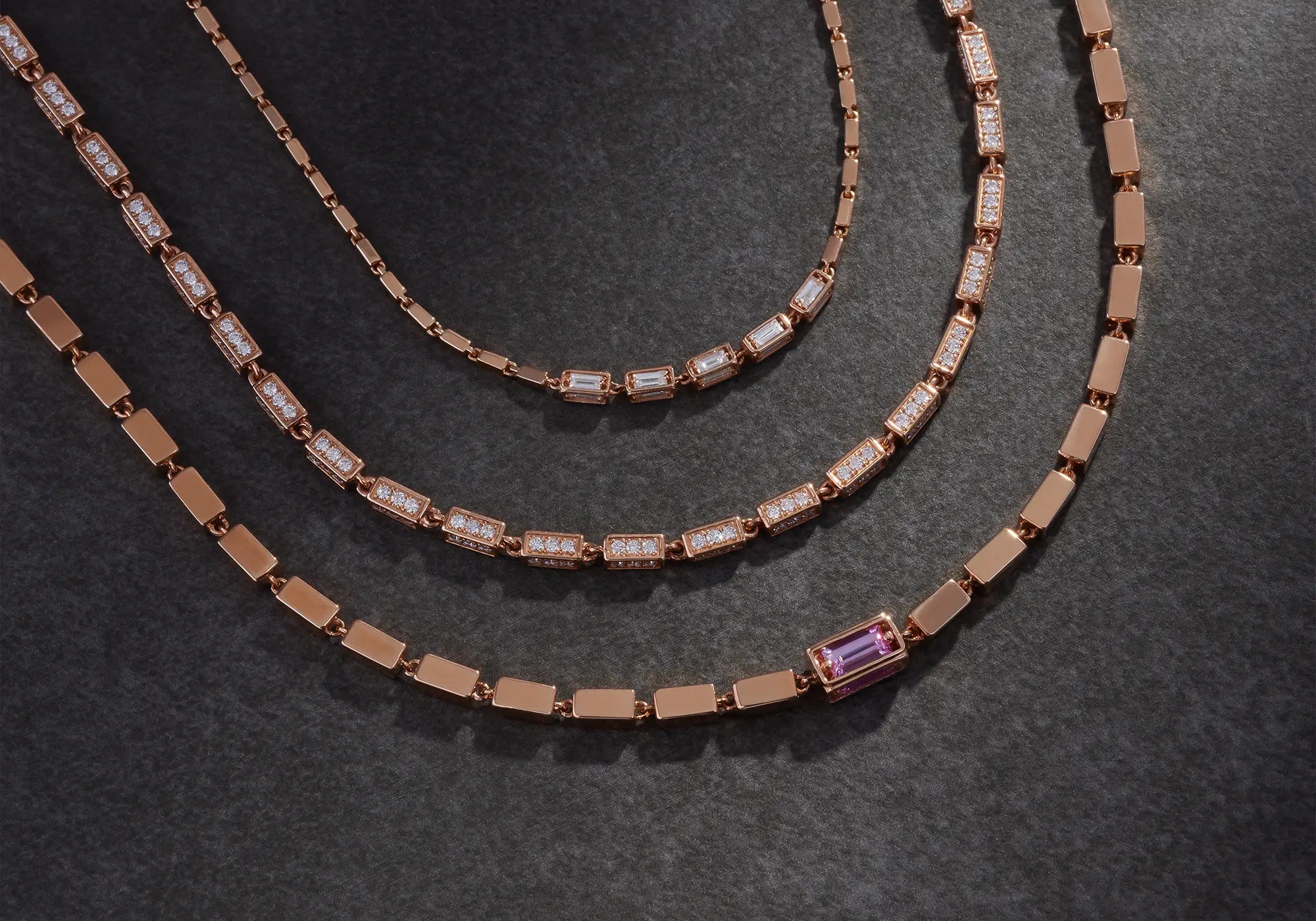 18k baguette chain necklaces
