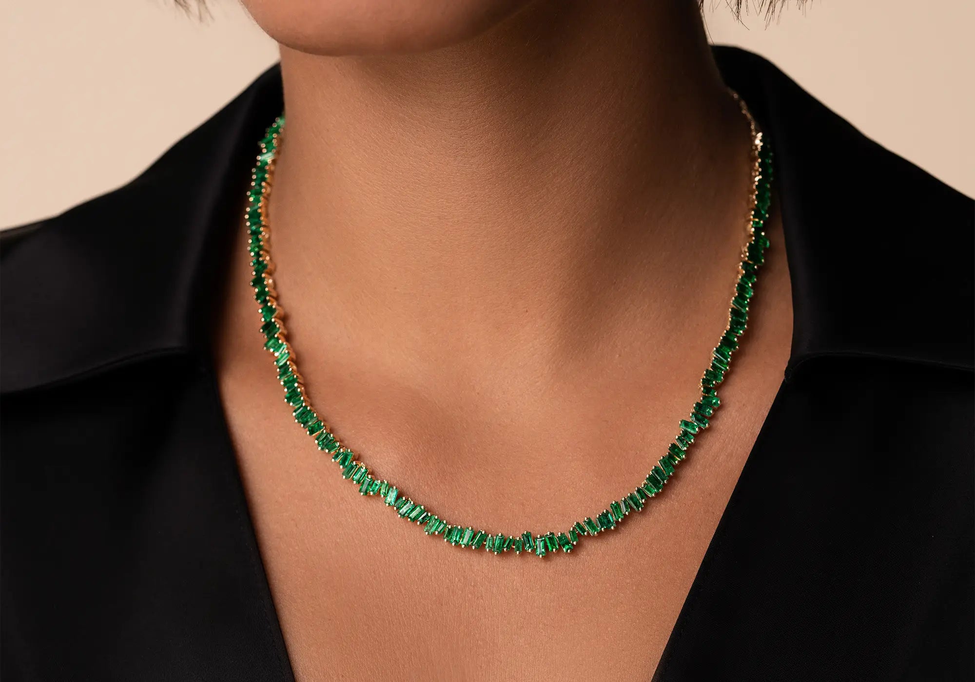 18k emerald tennis necklace
