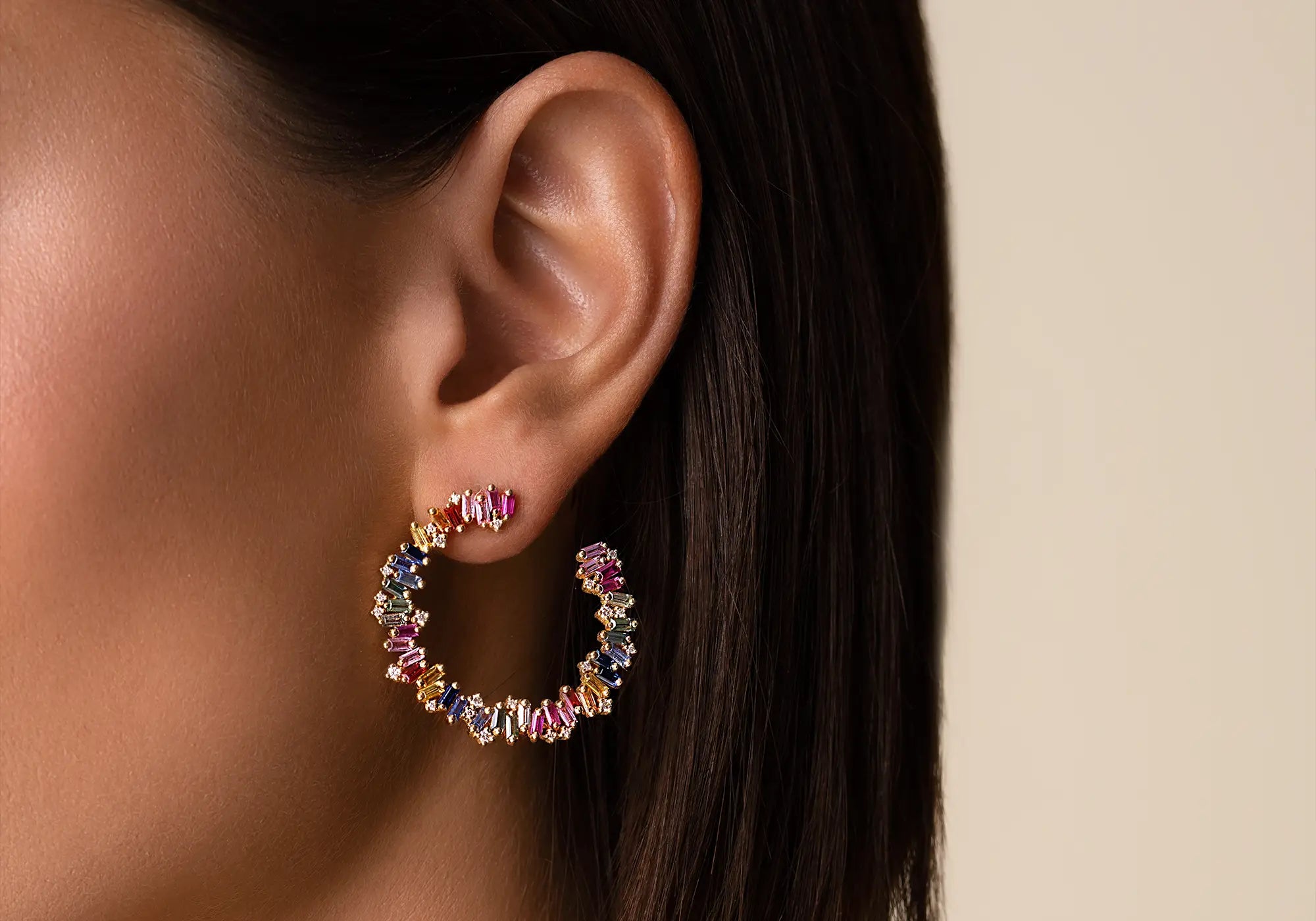 18k sapphire hoop earrings
