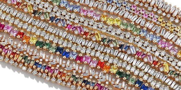 Suzanne Kalan Rainbow Sapphire and Diamond Tennis Bracelets in 18K Gold