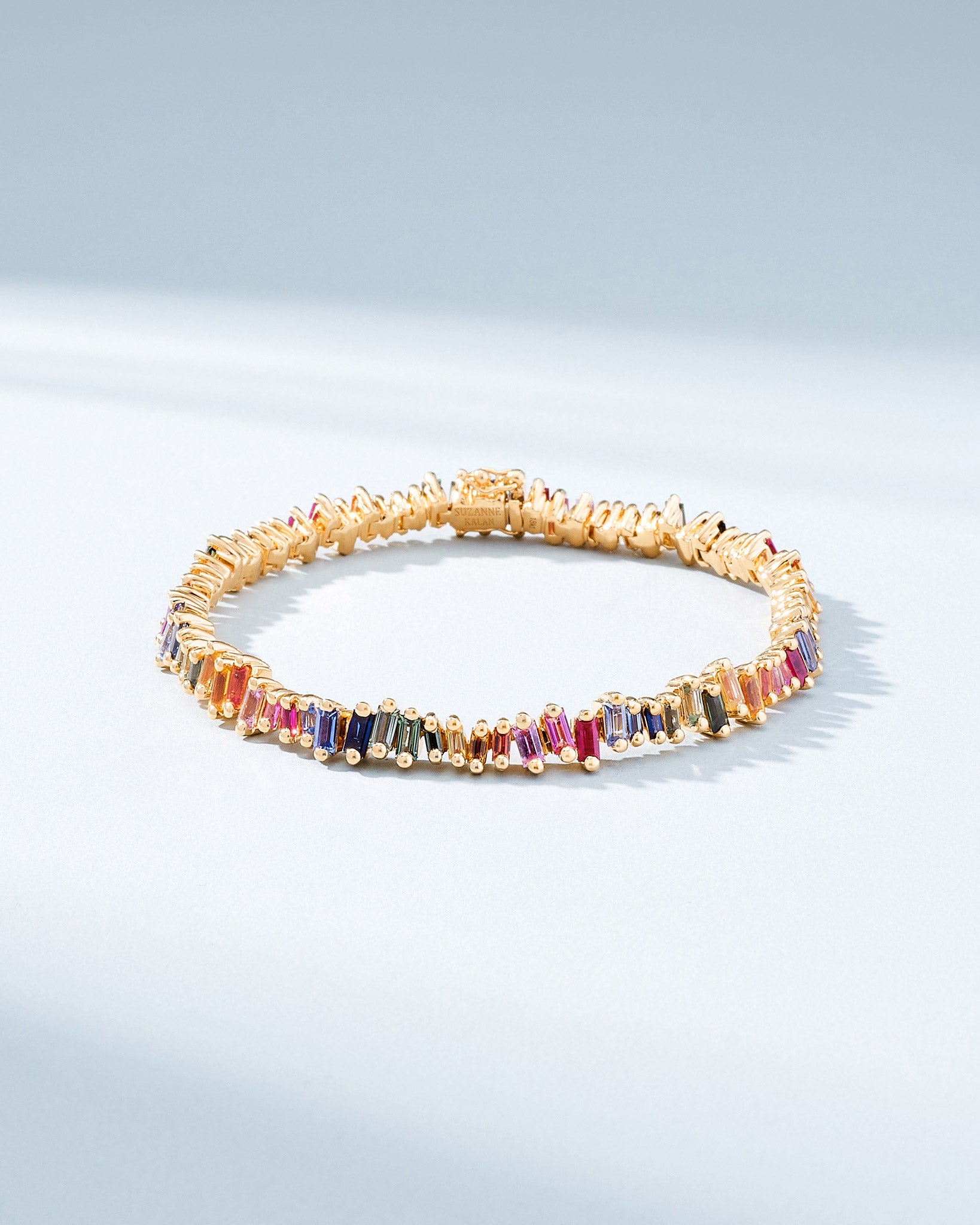 Suzanne Kalan Bold Rainbow Sapphire Tennis Bracelet in 18k yellow gold