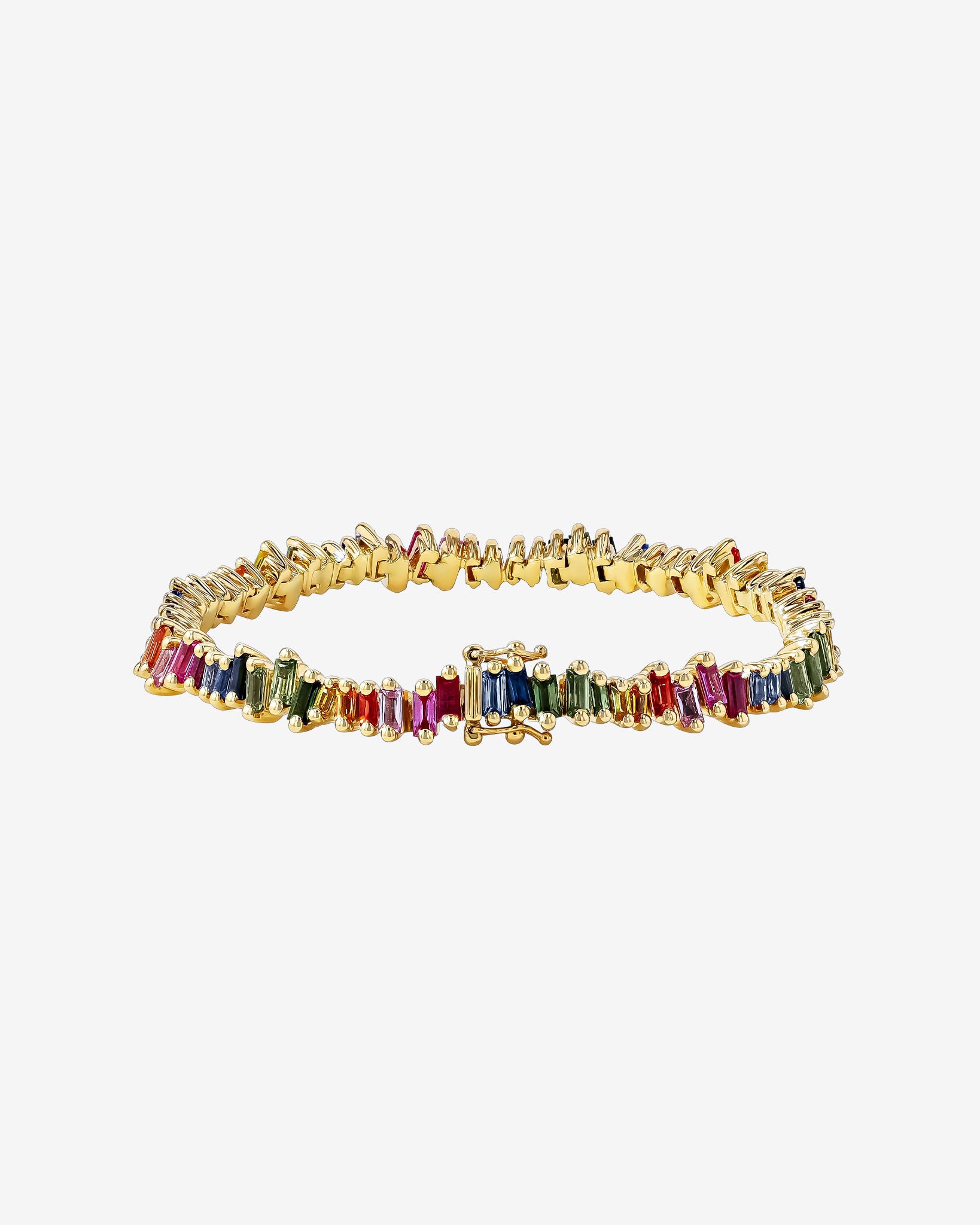 Suzanne Kalan Bold Rainbow Sapphire Tennis Bracelet in 18k yellow gold