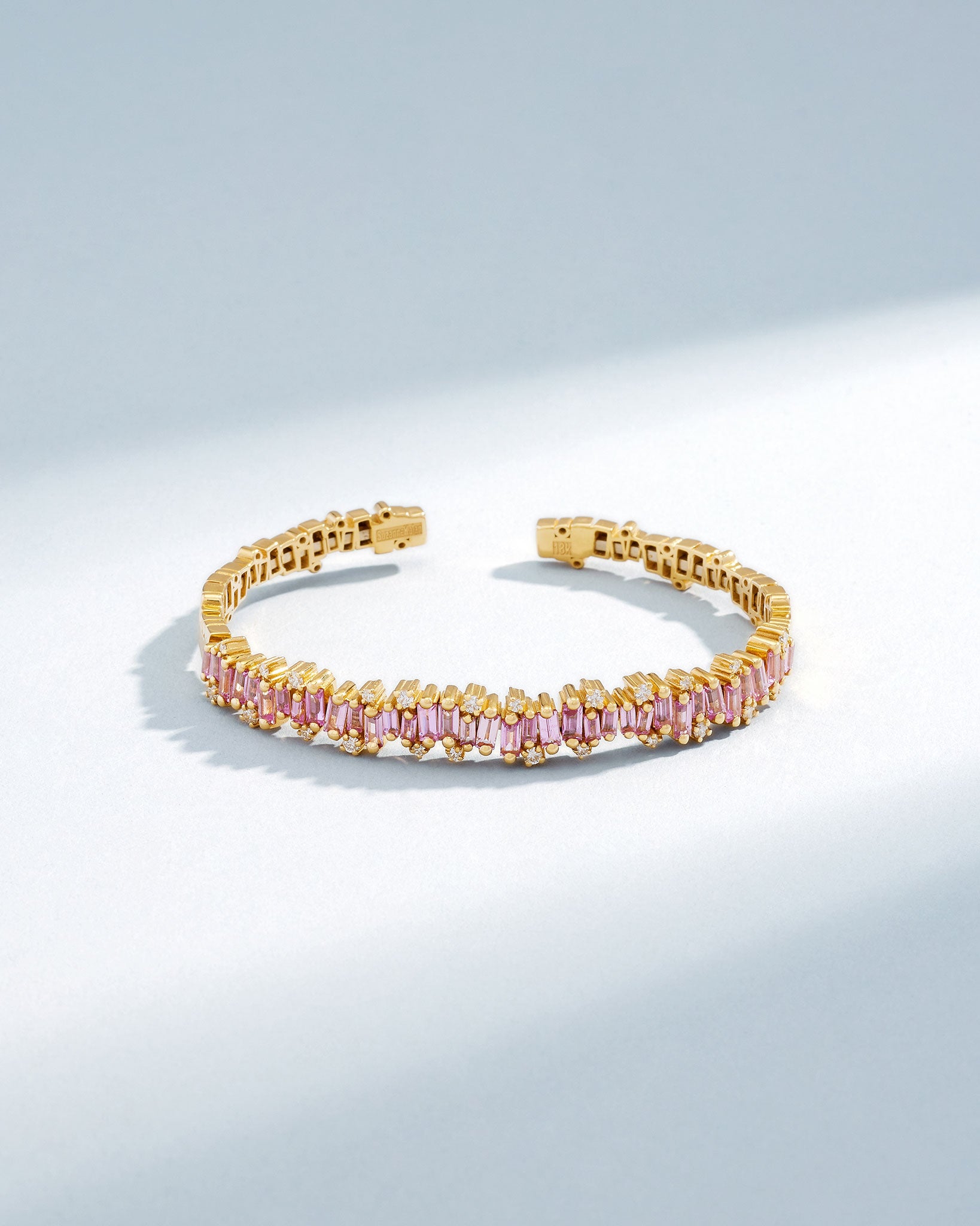 Suzanne Kalan Shimmer Audrey Pink Sapphire Bangle in 18k yellow gold