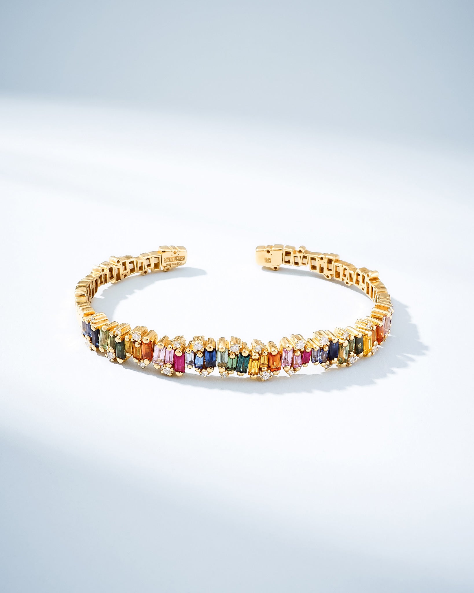 Suzanne Kalan Shimmer Audrey Rainbow Sapphire Bangle in 18k yellow gold