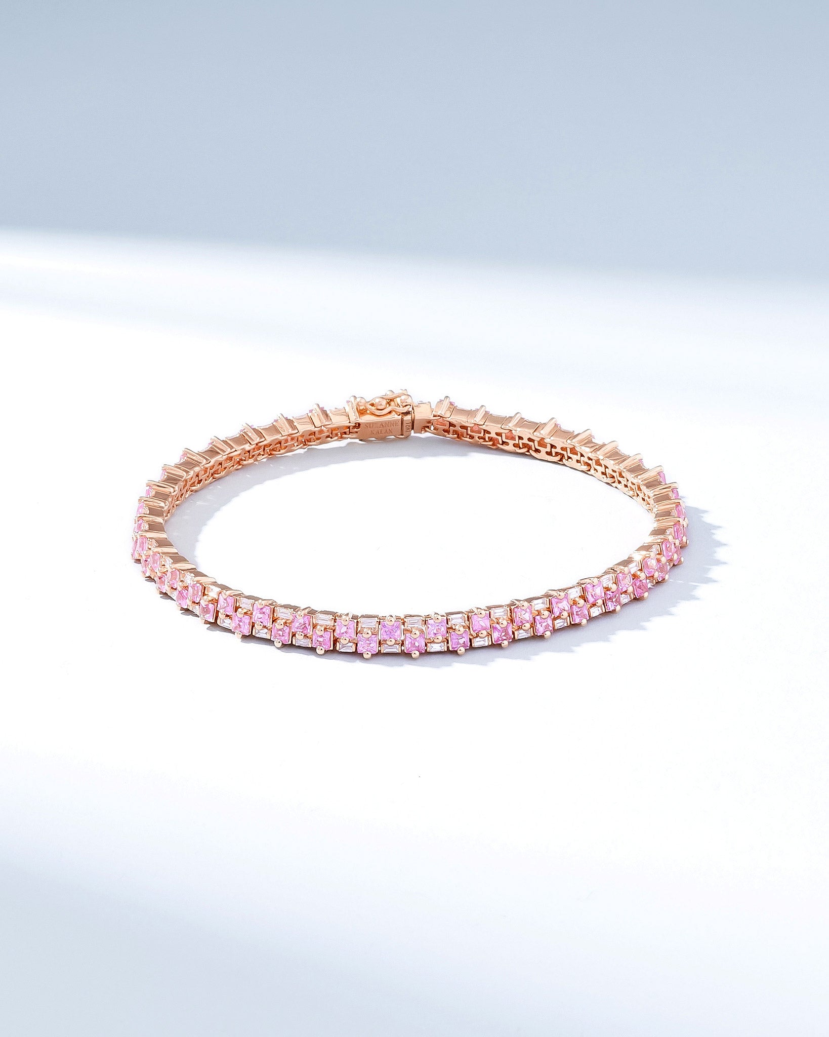 Suzanne Kalan Princess Mini Stack Pink Sapphire Tennis Bracelet in 18K rose gold