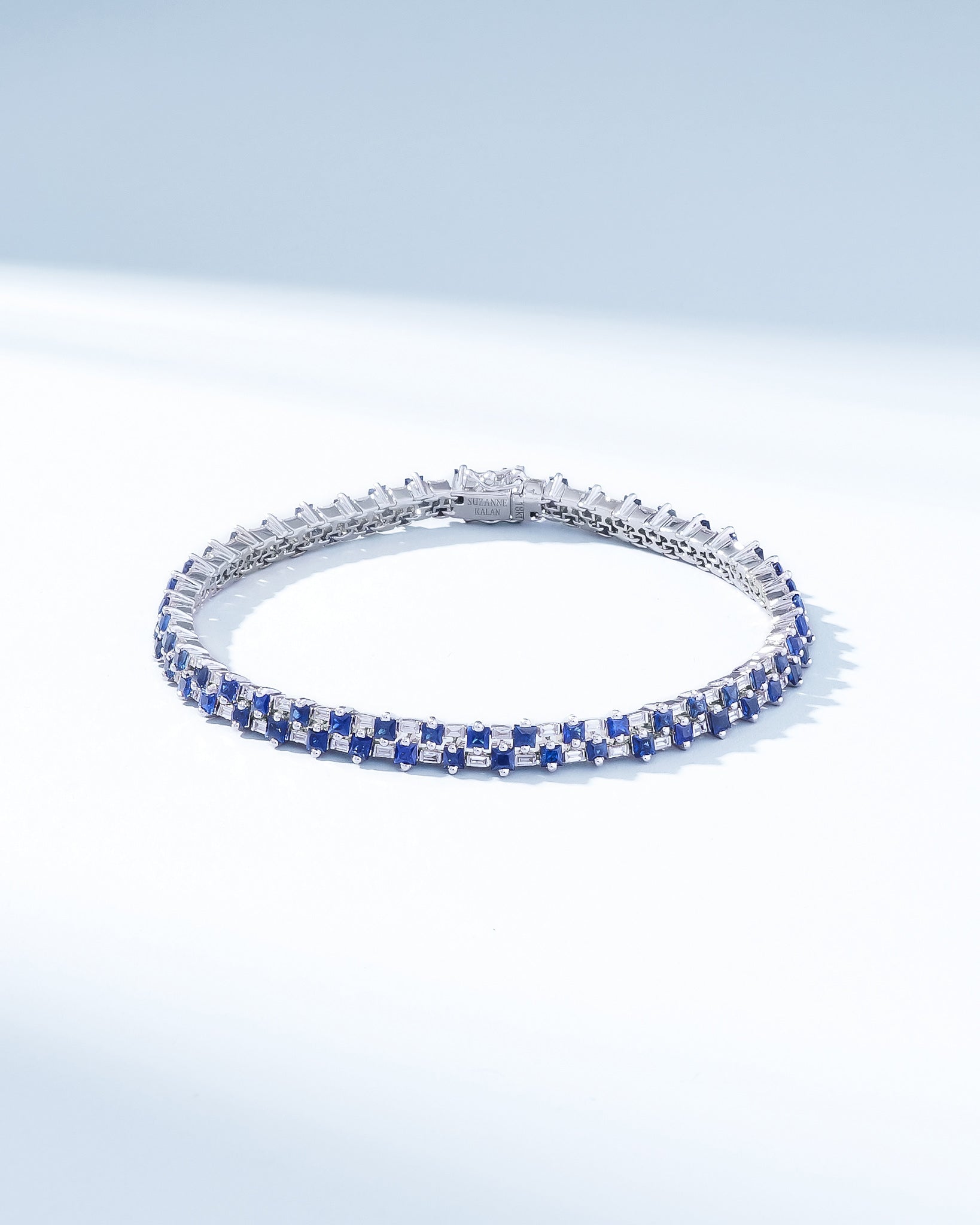 Suzanne Kalan Princess Mini Stack Dark Blue Sapphire Tennis Bracelet in 18k white gold