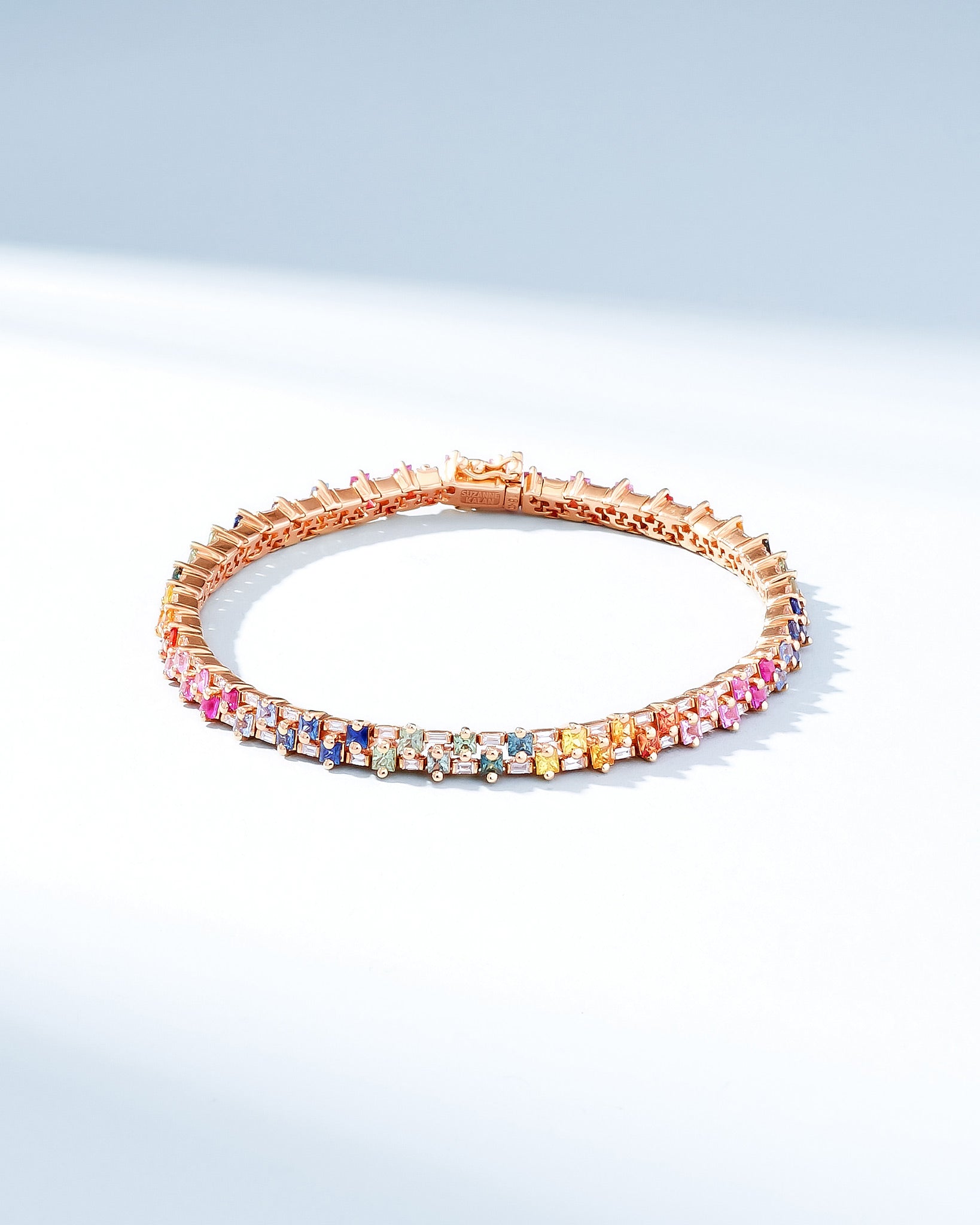 Suzanne Kalan Princess Mini Stack Rainbow Sapphire Tennis Bracelet in 18k rose gold