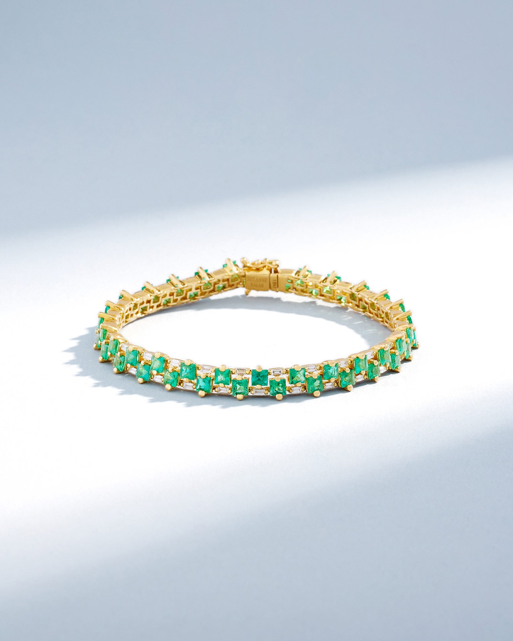 Suzanne Kalan Princess Midi Stack Emerald Tennis Bracelet in 18k yellow gold