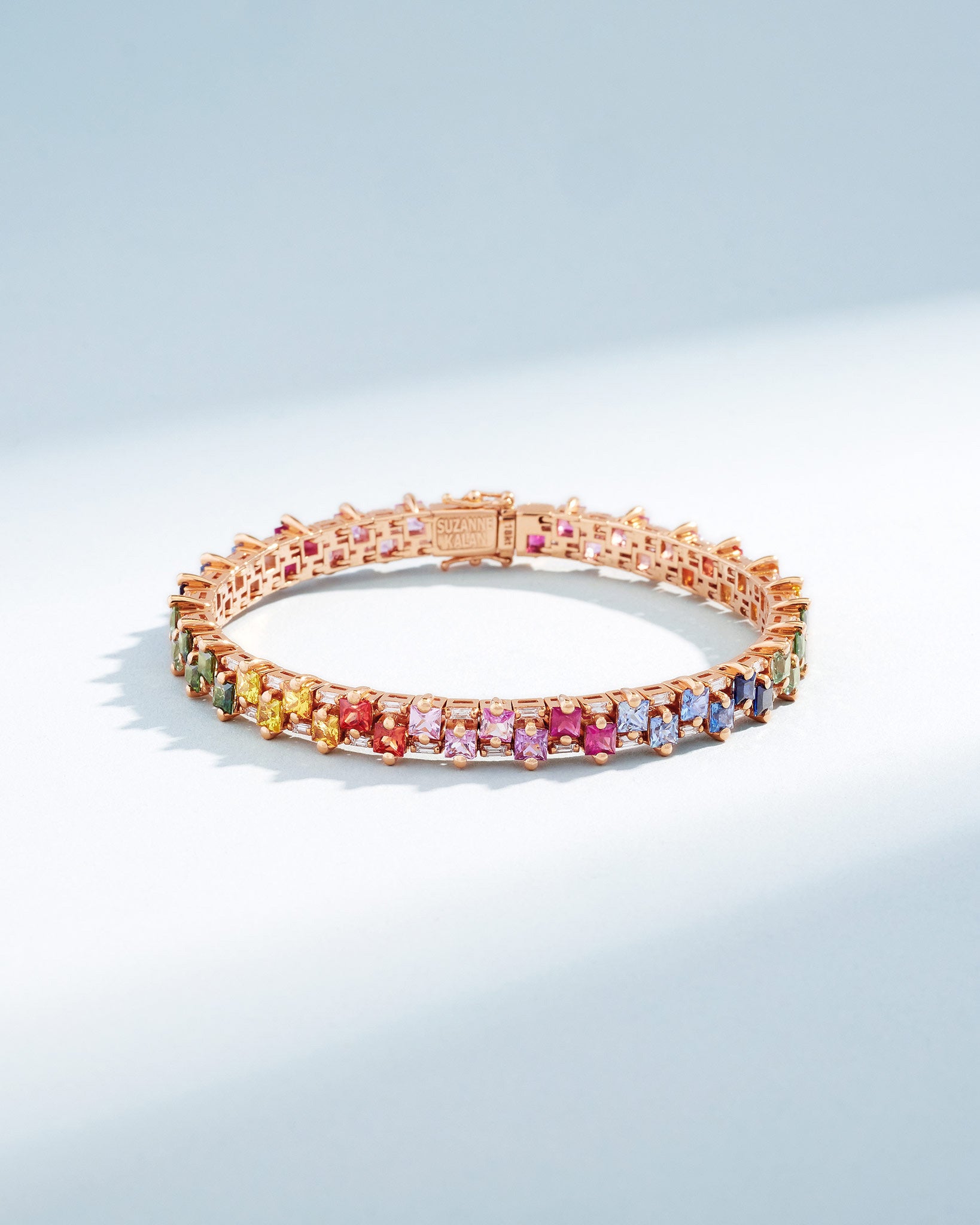 Suzanne Kalan Princess Midi Stack Rainbow Sapphire Tennis Bracelet in 18k rose gold