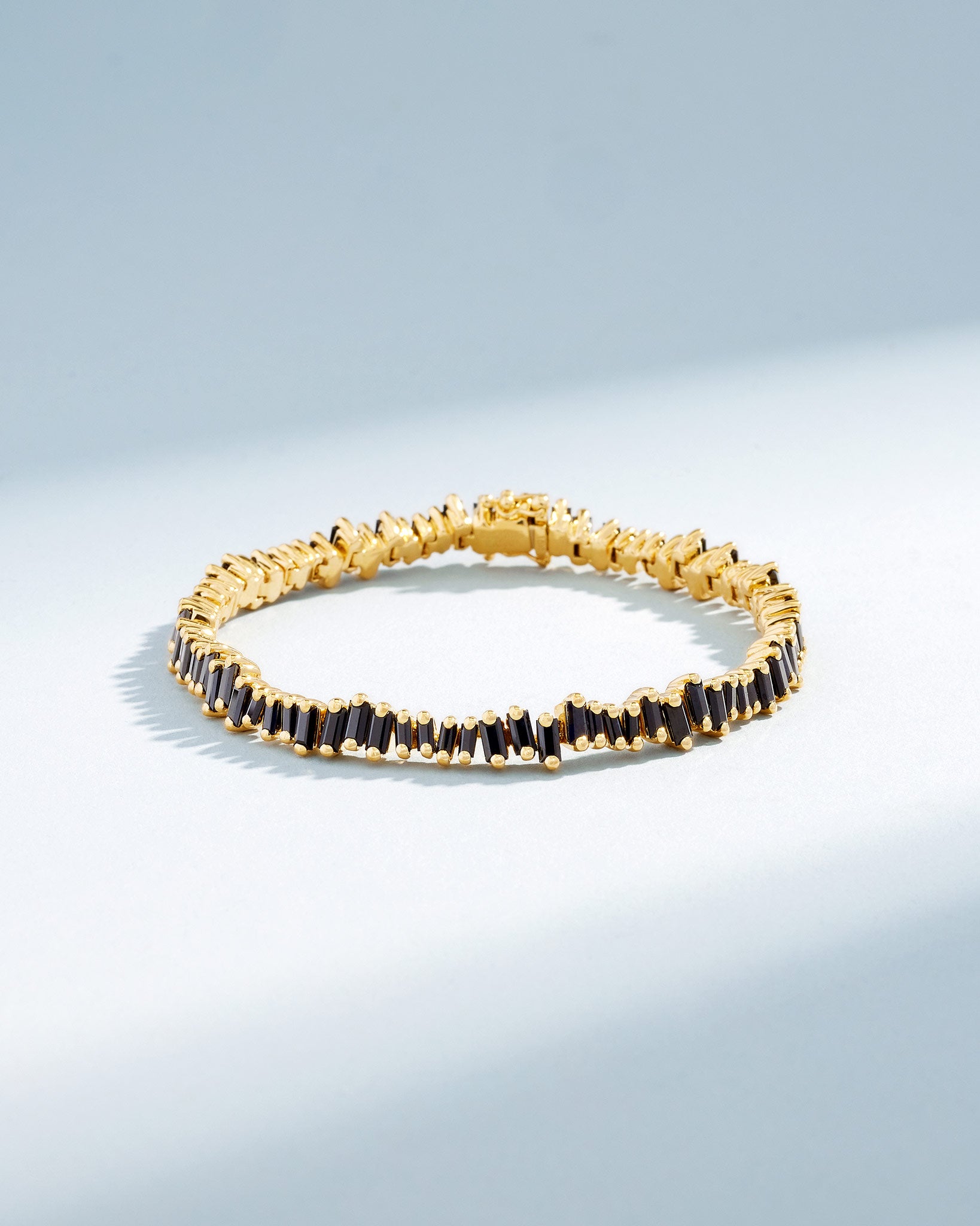 Suzanne Kalan Bold Black Sapphire Tennis Bracelet in 18k yellow gold