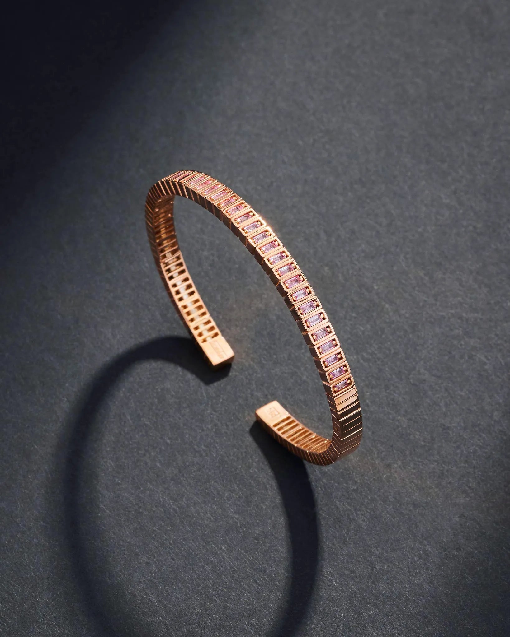 Suzanne Kalan Men's Inlay Small Vertical Pink Sapphire Bangle in 18k rose gold