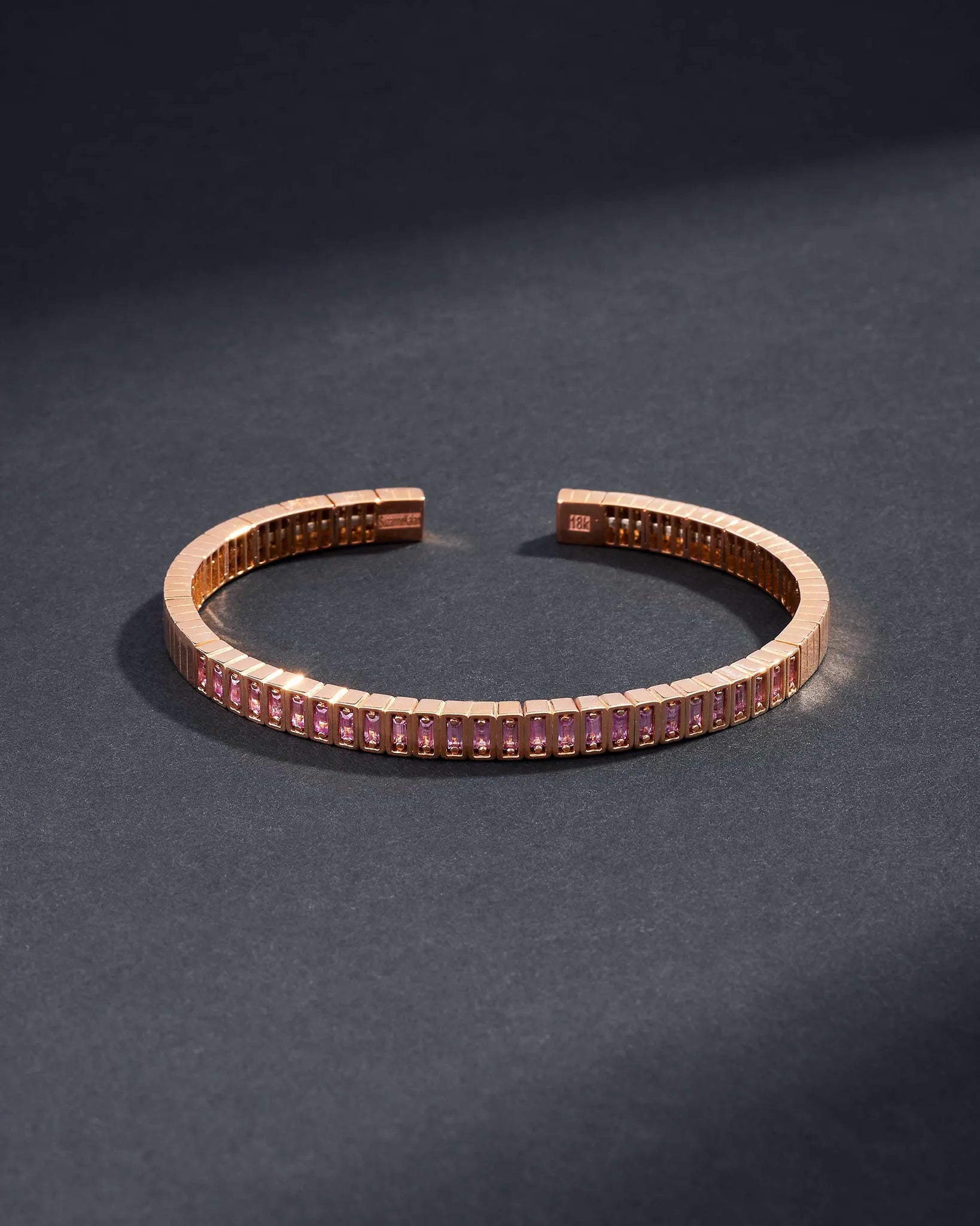 Suzanne Kalan Men's Inlay Small Vertical Pink Sapphire Bangle in 18k rose gold