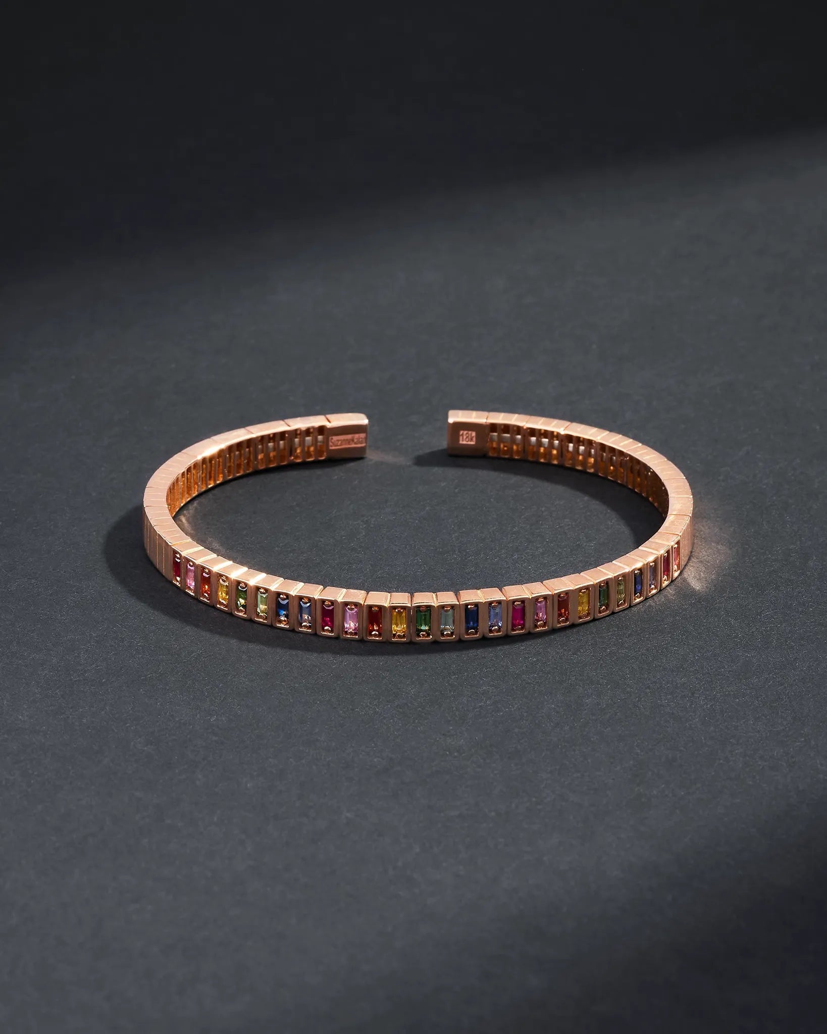Suzanne Kalan Men's Inlay Small Vertical Rainbow Sapphire Bangle in 18k rose gold
