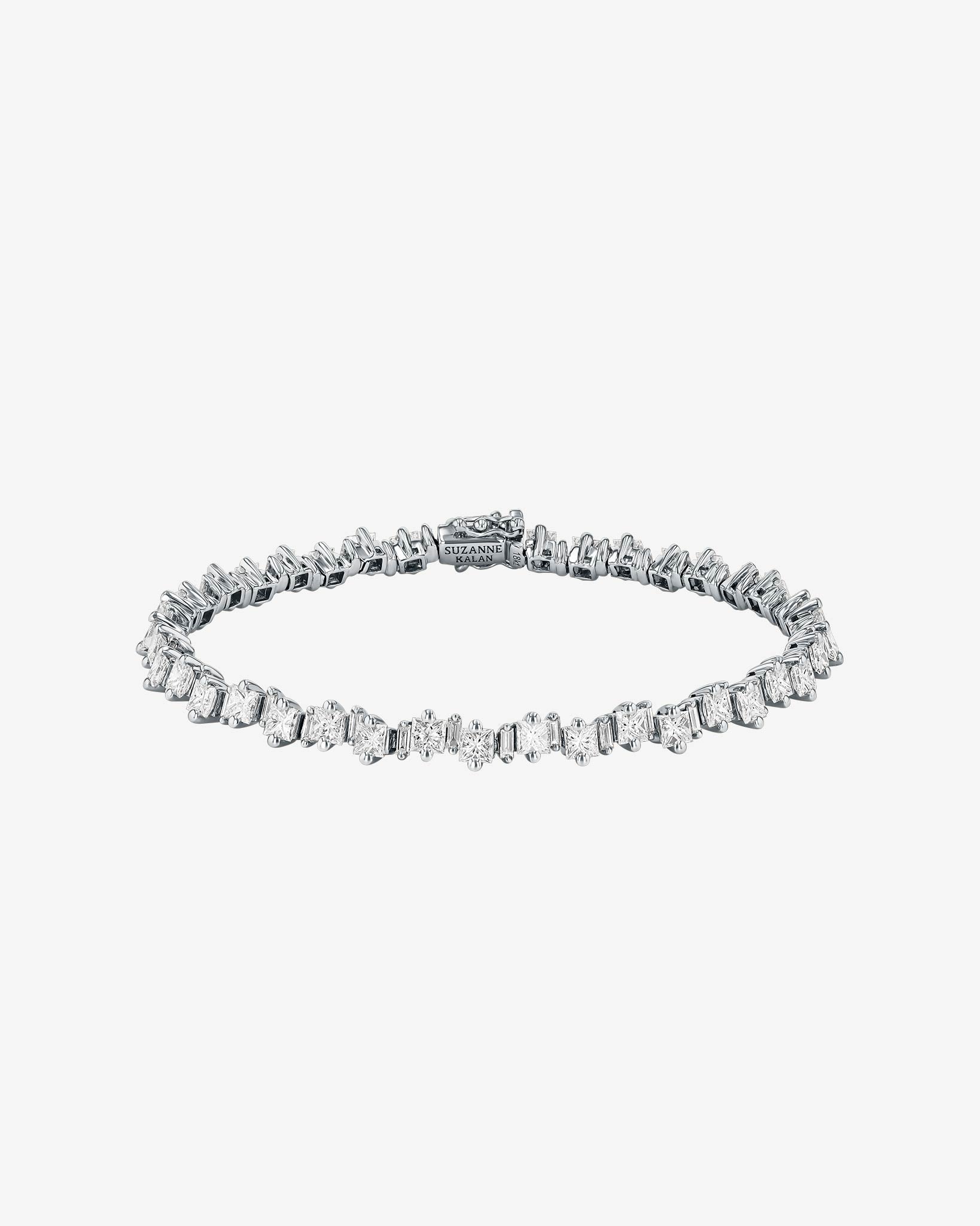 Suzanne Kalan Princess Staggered Diamond Tennis Bracelet in 18k white gold