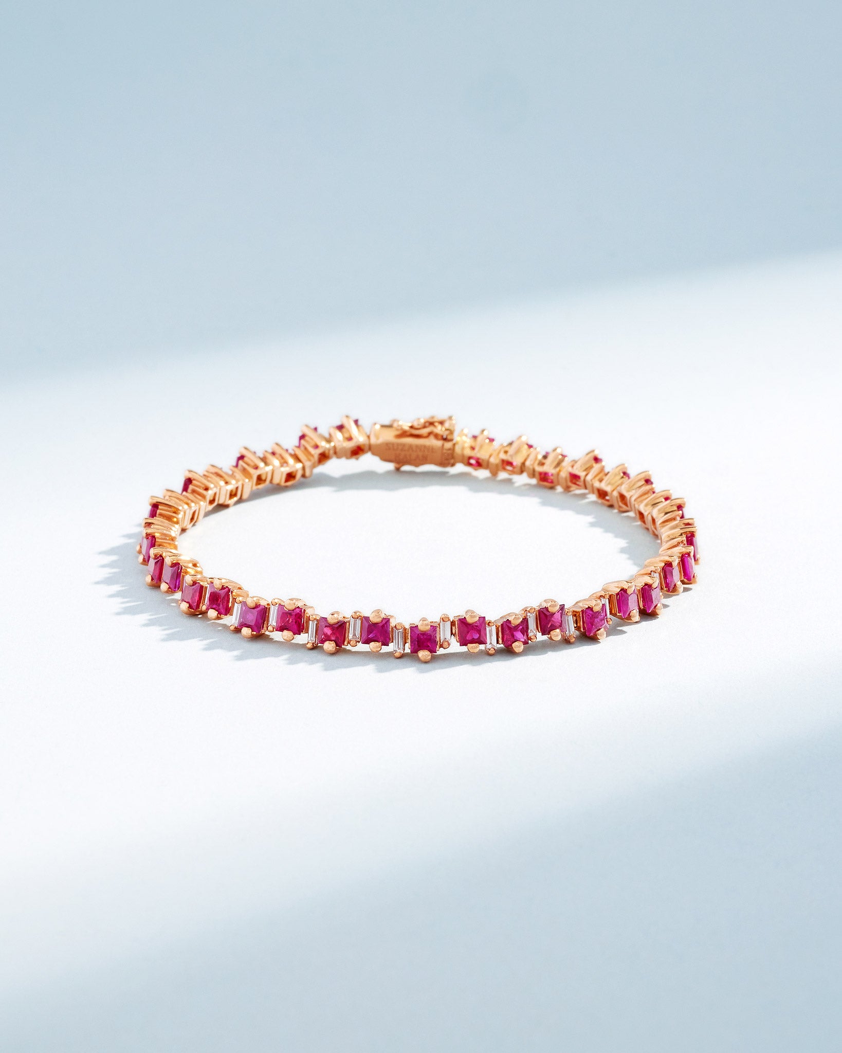 Suzanne Kalan Princess Staggered Ruby Tennis Bracelet in 18k rose gold