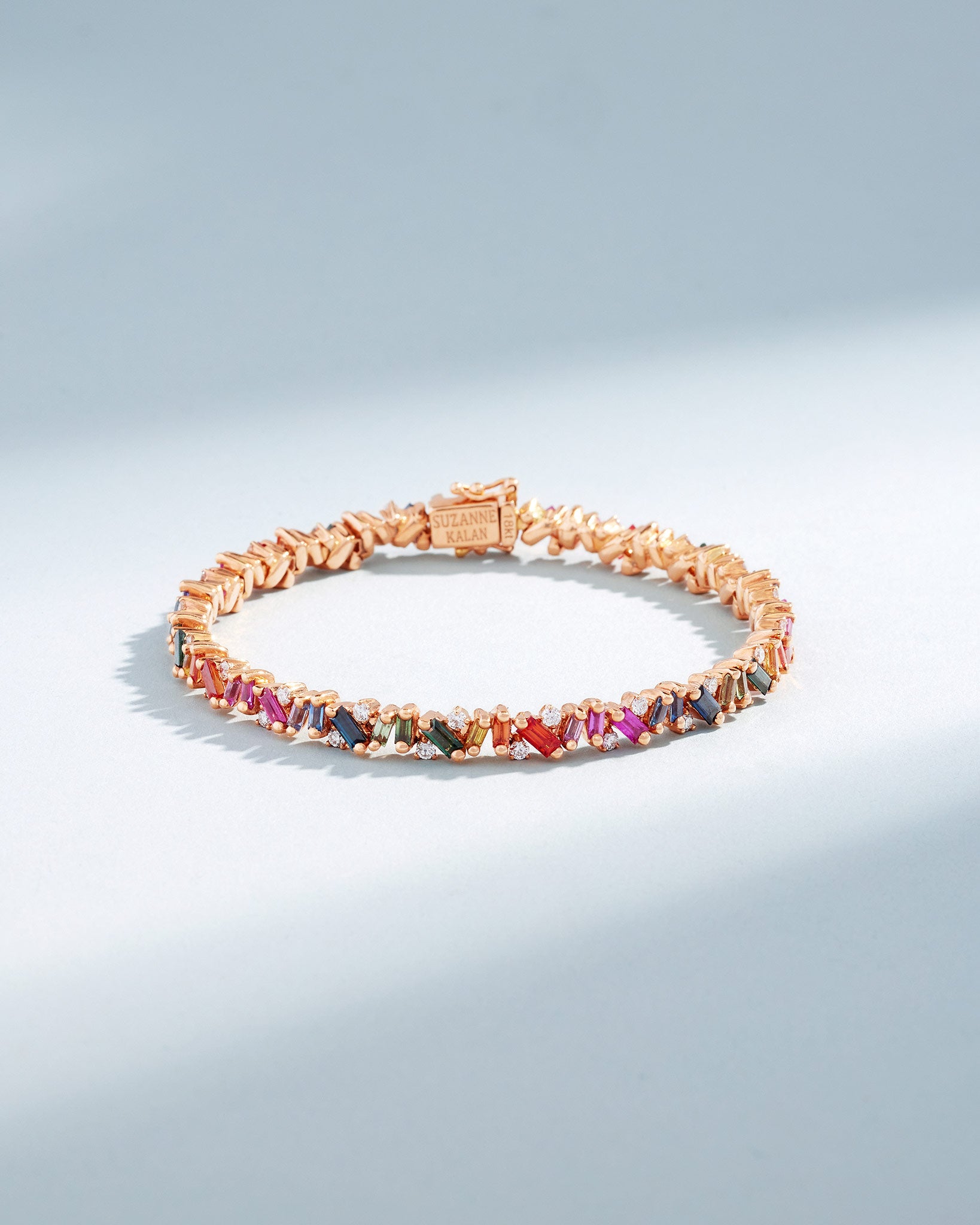 Suzanne Kalan Frenzy Rainbow Sapphire Tennis Bracelet in 18k rose gold