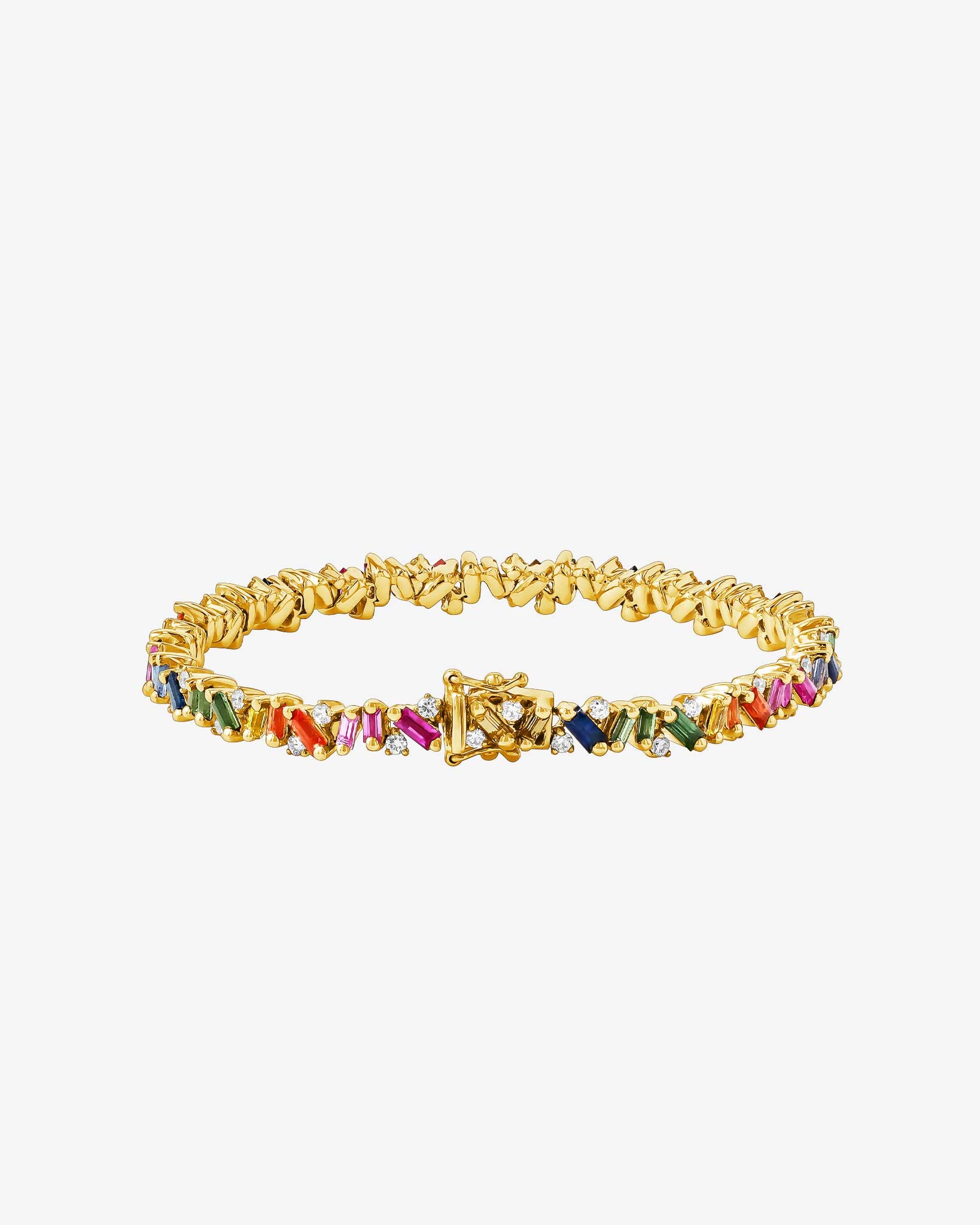 Suzanne Kalan Frenzy Rainbow Sapphire Tennis Bracelet in 18k yellow gold