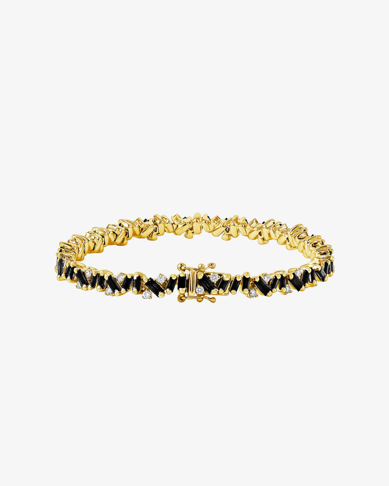 Suzanne Kalan Frenzy Black Sapphire Tennis Bracelet in 18k yellow gold