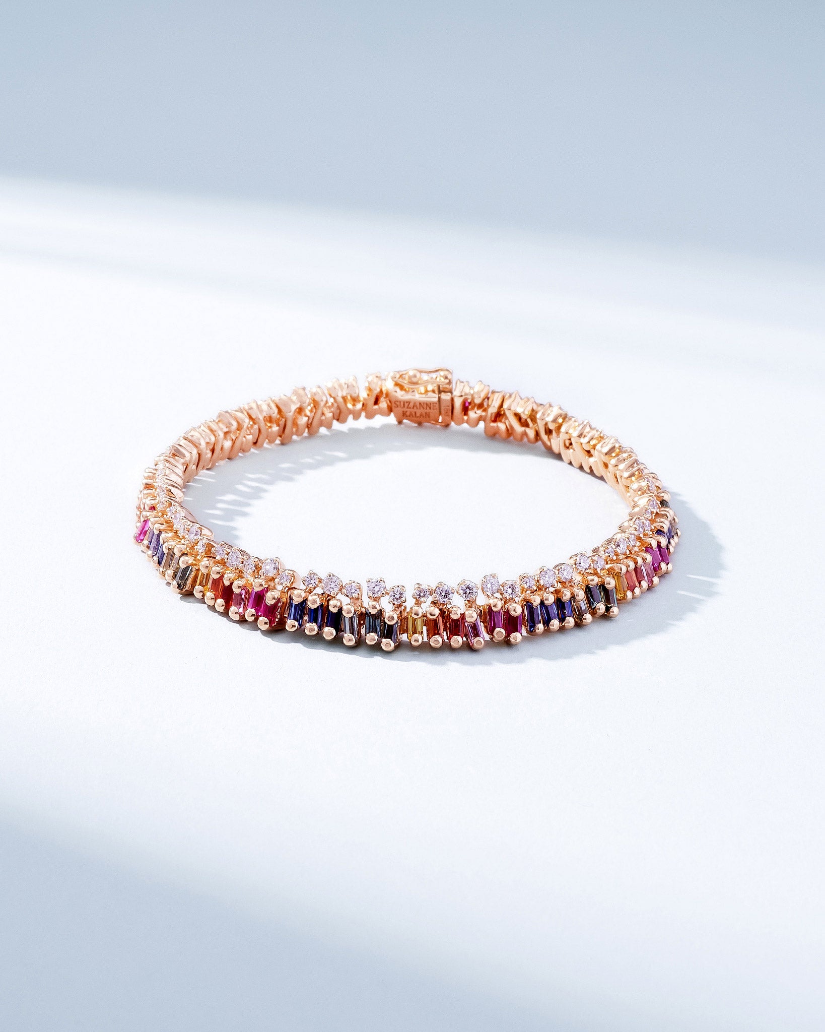 Suzanne Kalan Short Stack Rainbow Sapphire Tennis Bracelet in 18k rose gold