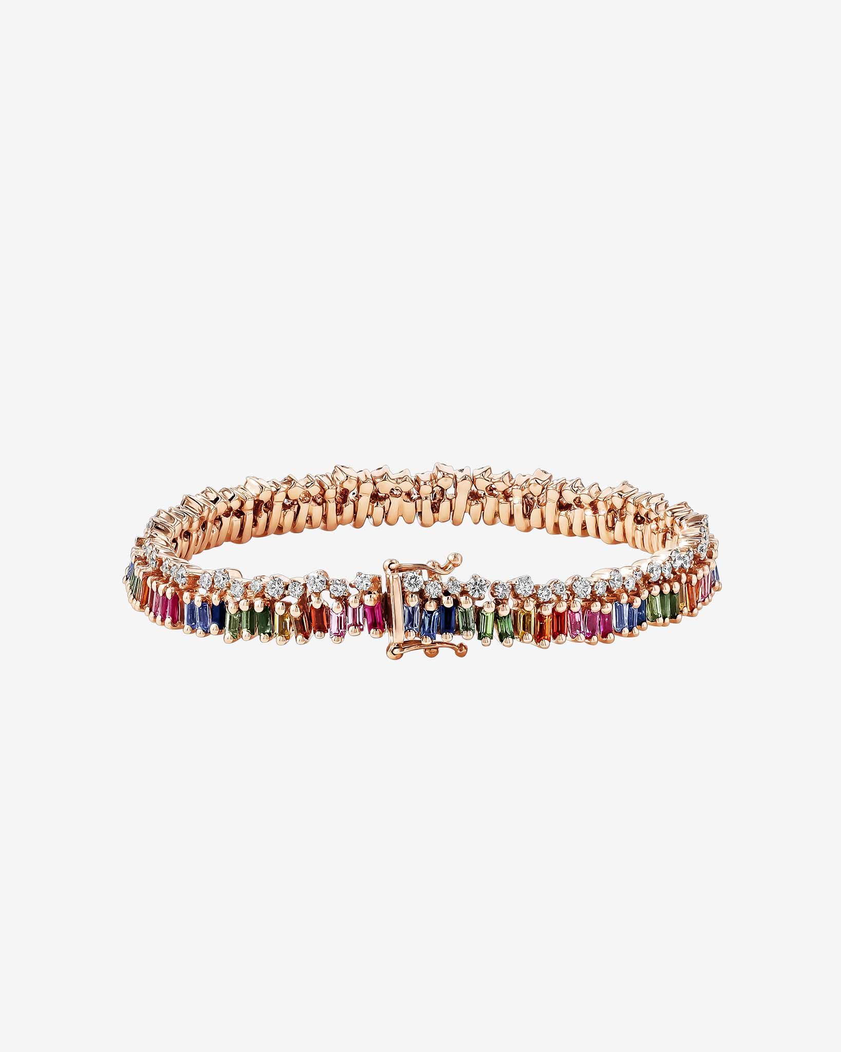 Suzanne Kalan Short Stack Rainbow Sapphire Tennis Bracelet in 18k rose gold