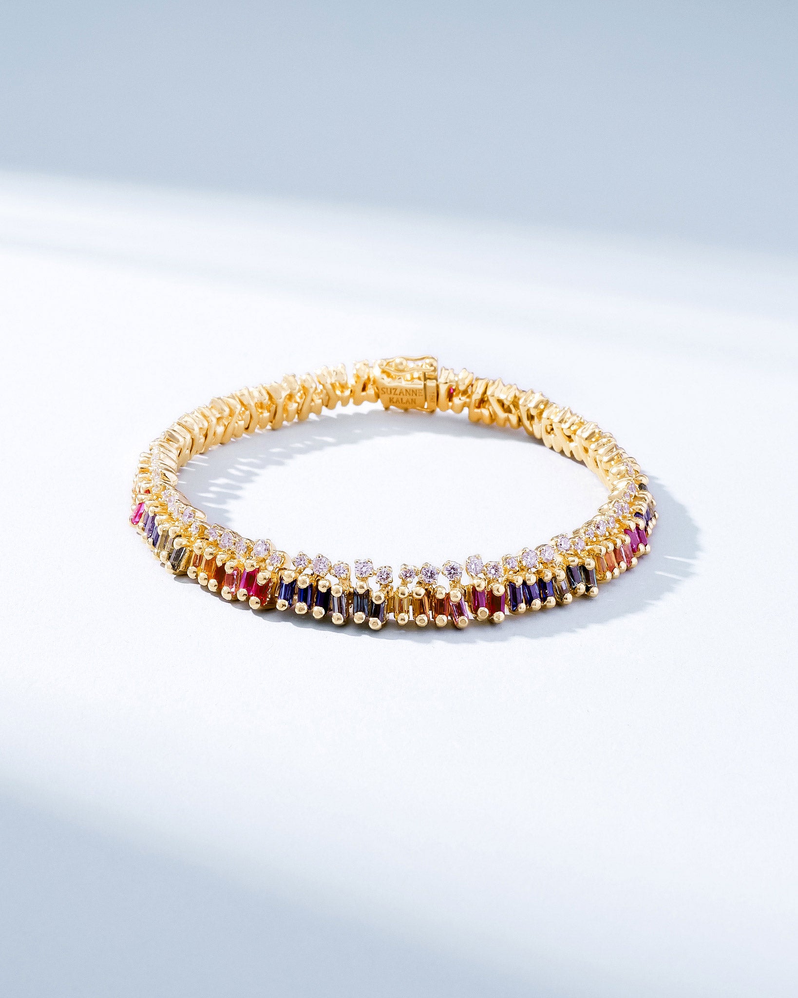 Suzanne Kalan Short Stack Rainbow Sapphire Tennis Bracelet in 18k yellow gold