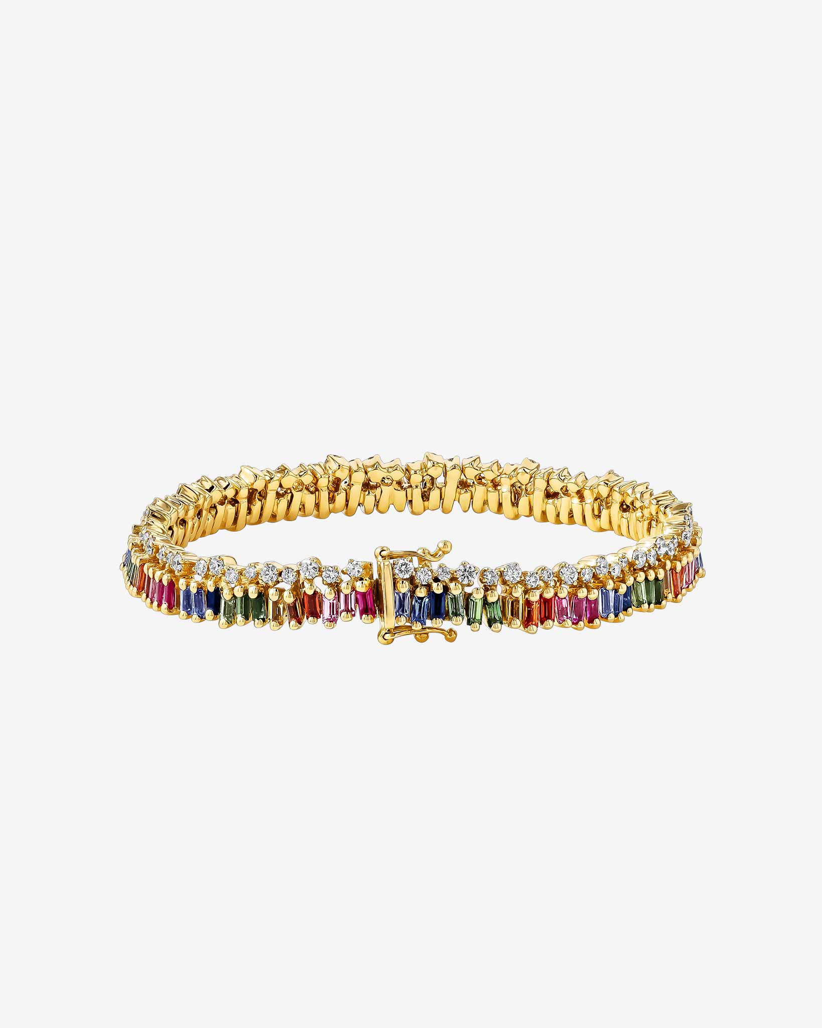 Suzanne Kalan Short Stack Rainbow Sapphire Tennis Bracelet in 18k yellow gold