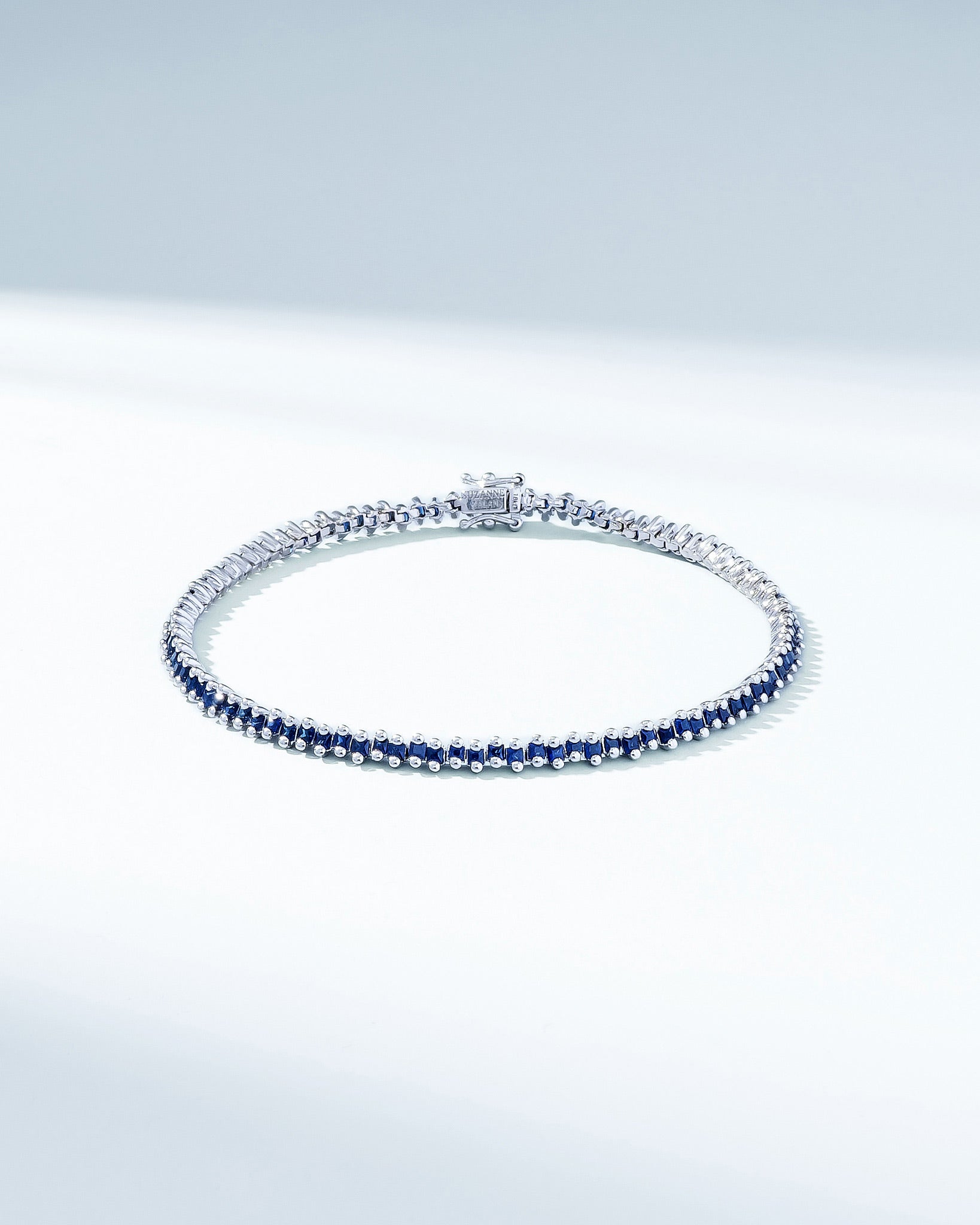 Suzanne Kalan Princess Mini Dark Blue Sapphire Tennis Bracelet in 18k white gold