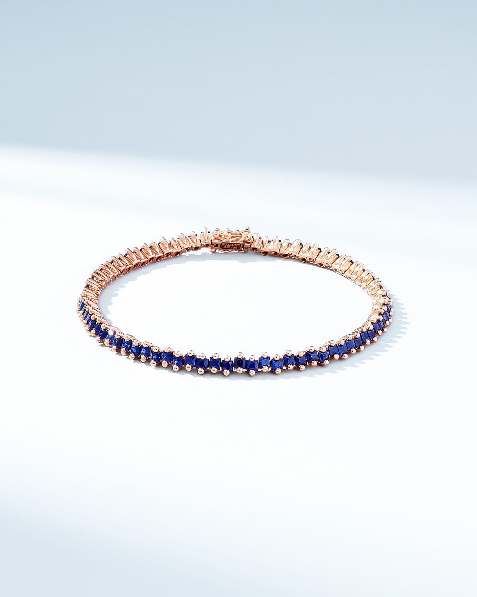 Suzanne Kalan Princess Midi Dark Blue Sapphire Tennis Bracelet in 18k rose gold