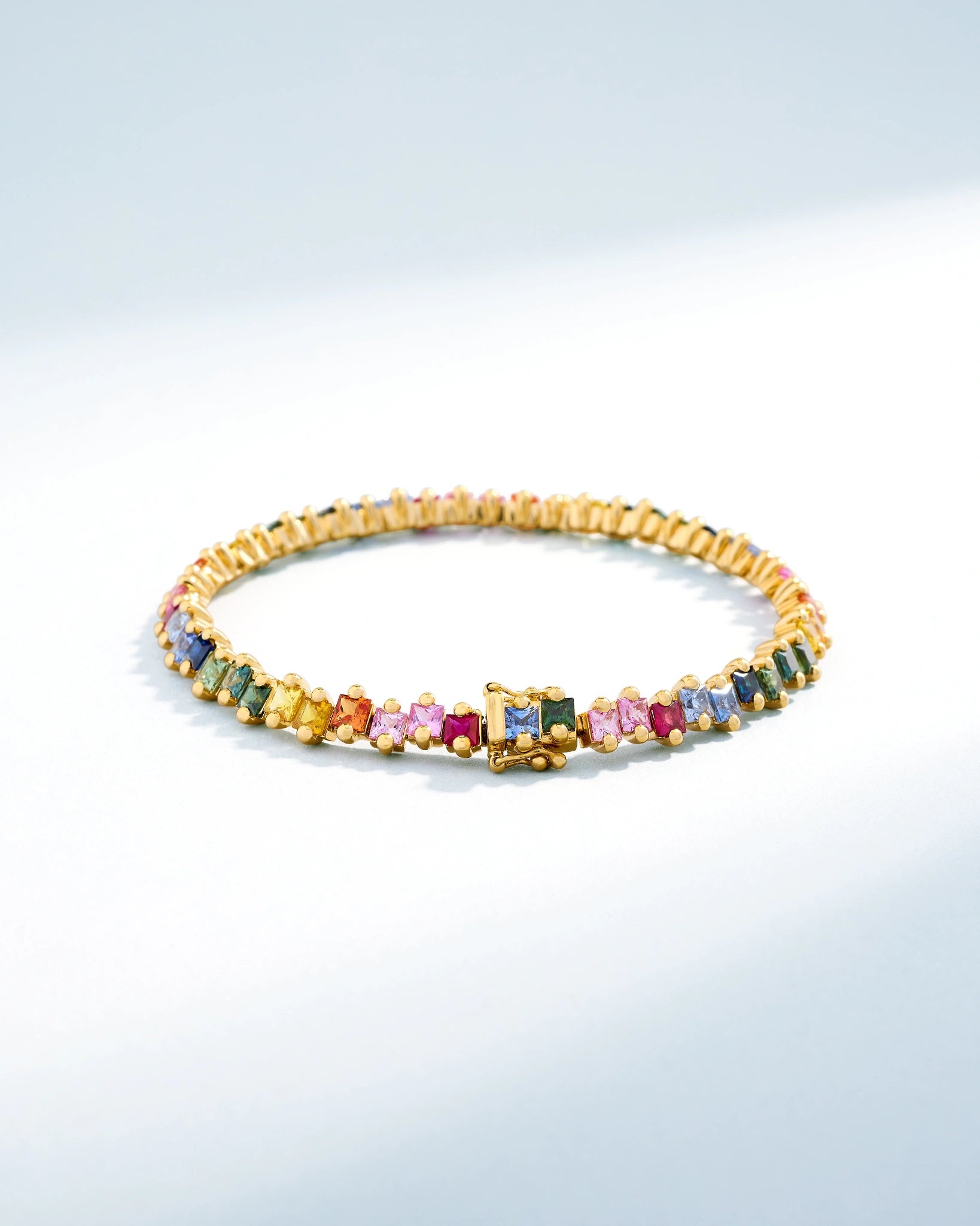 Suzanne Kalan Princess Milli Rainbow Sapphire Tennis Bracelet in 18k yellow gold