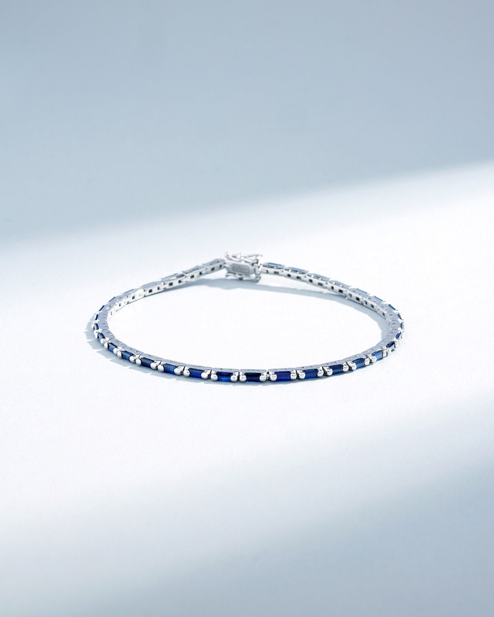 Suzanne Kalan Linear Dark Blue Sapphire Tennis Bracelet in 18k white gold