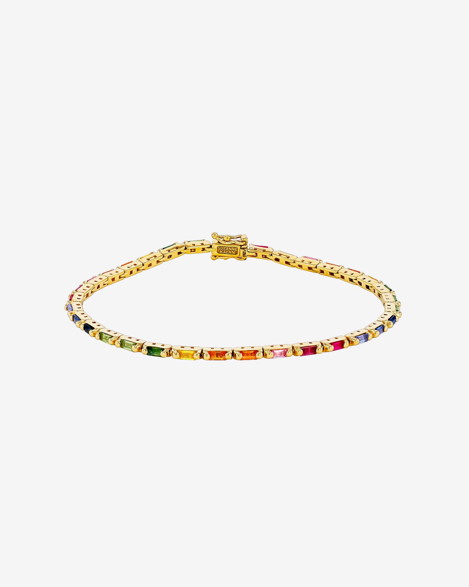 Suzanne Kalan Linear Rainbow Sapphire Tennis Bracelet in 18k yellow gold