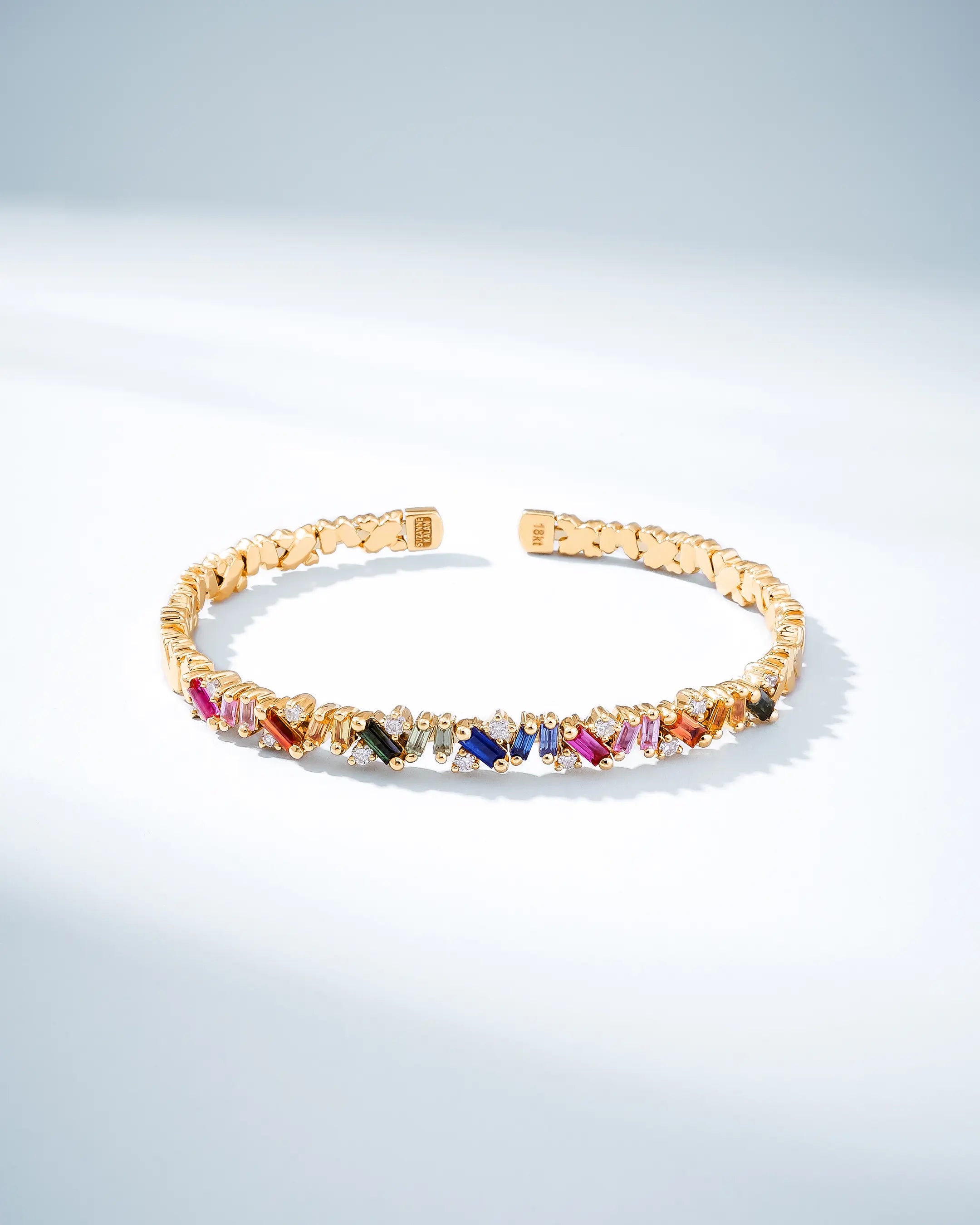 Suzanne Kalan Frenzy Reborn Rainbow Sapphire Bangle in 18k yellow gold