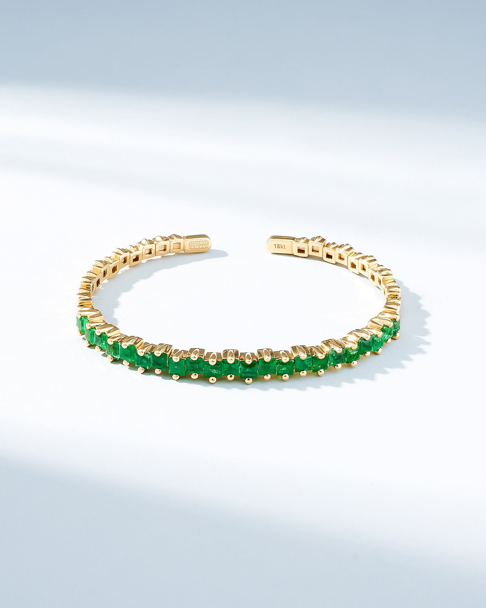 Suzanne Kalan Princess Staggered Emerald Bangle in 18k yellow gold