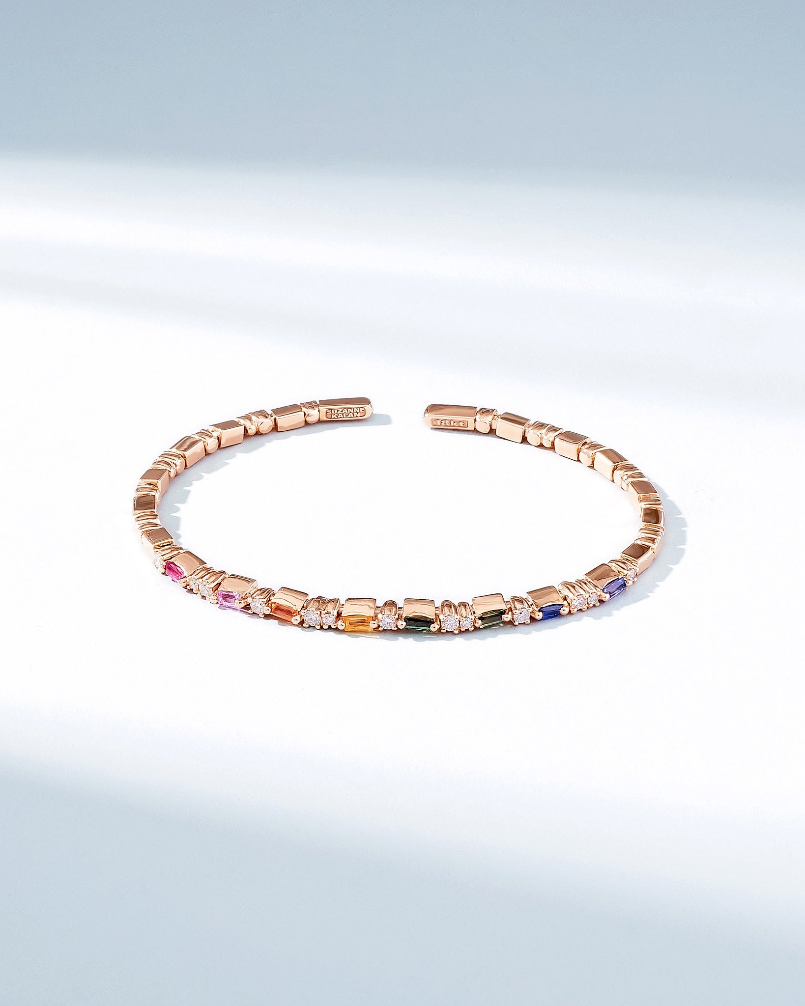 Suzanne Kalan Thin Mix Rainbow Sapphire Bangle in 18k rose gold